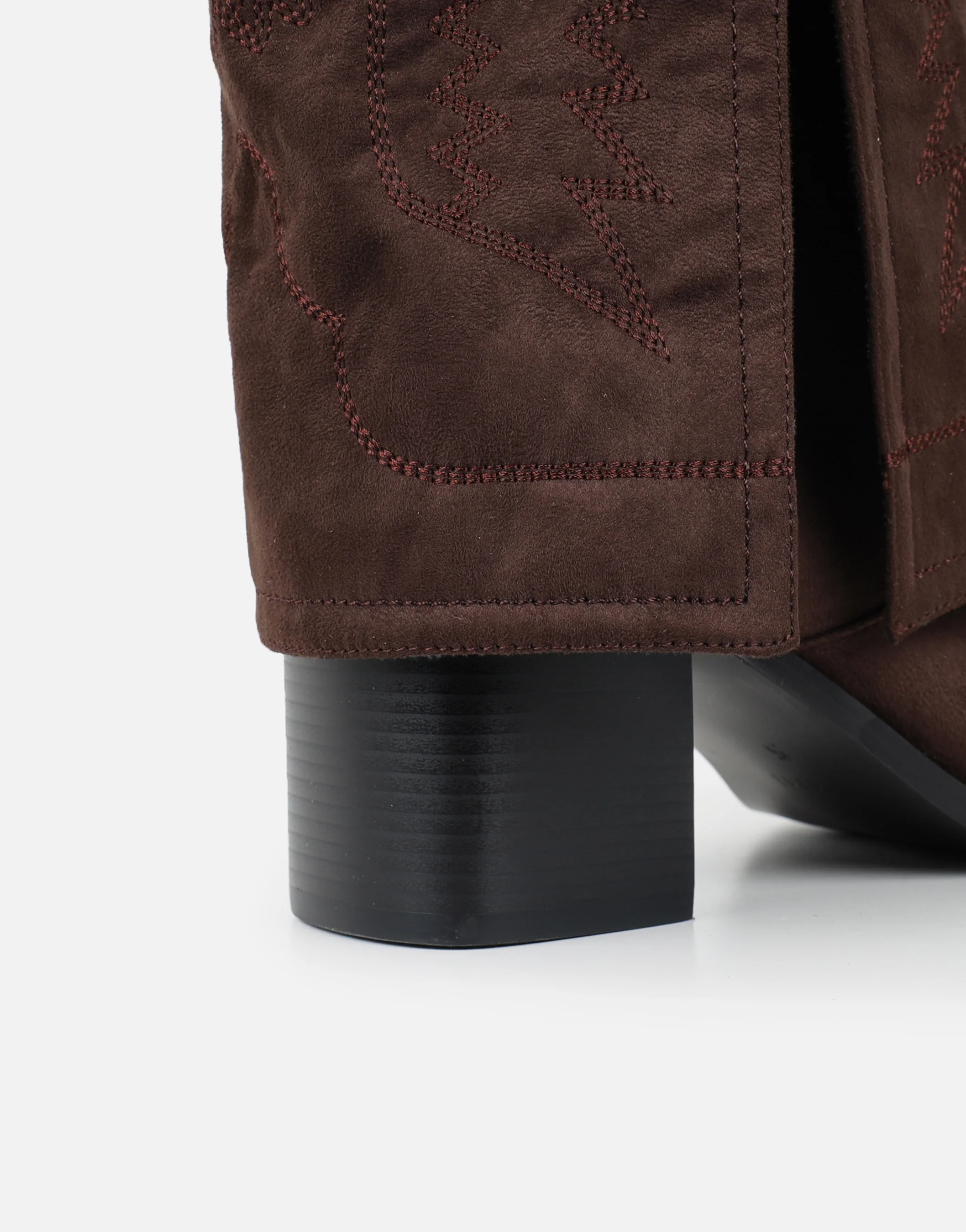 Liston Brown Suede Western Stitch Detail Heeled Boots - Image 3