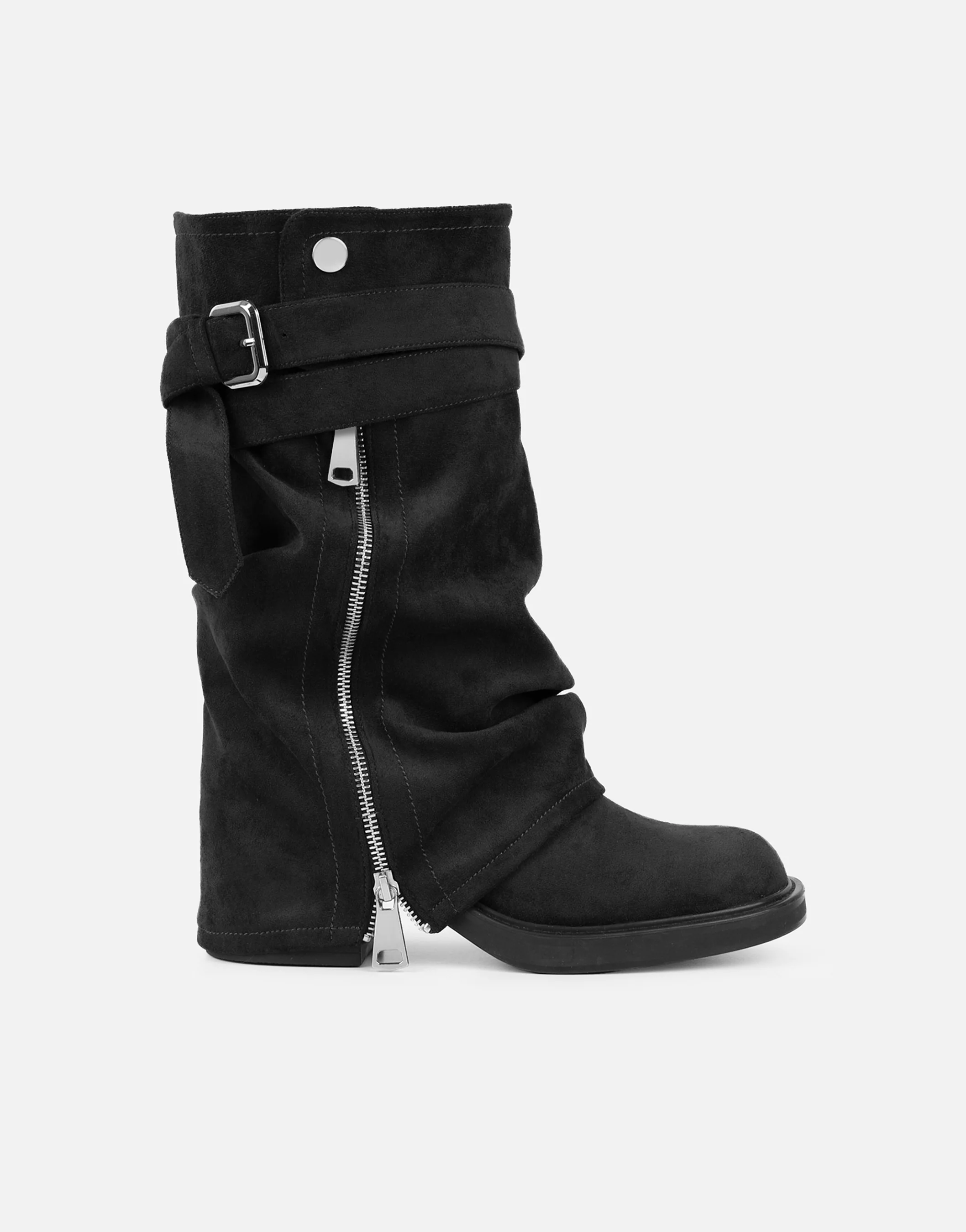 Lowry Black Suede Foldover Chunky Boots - Image 2