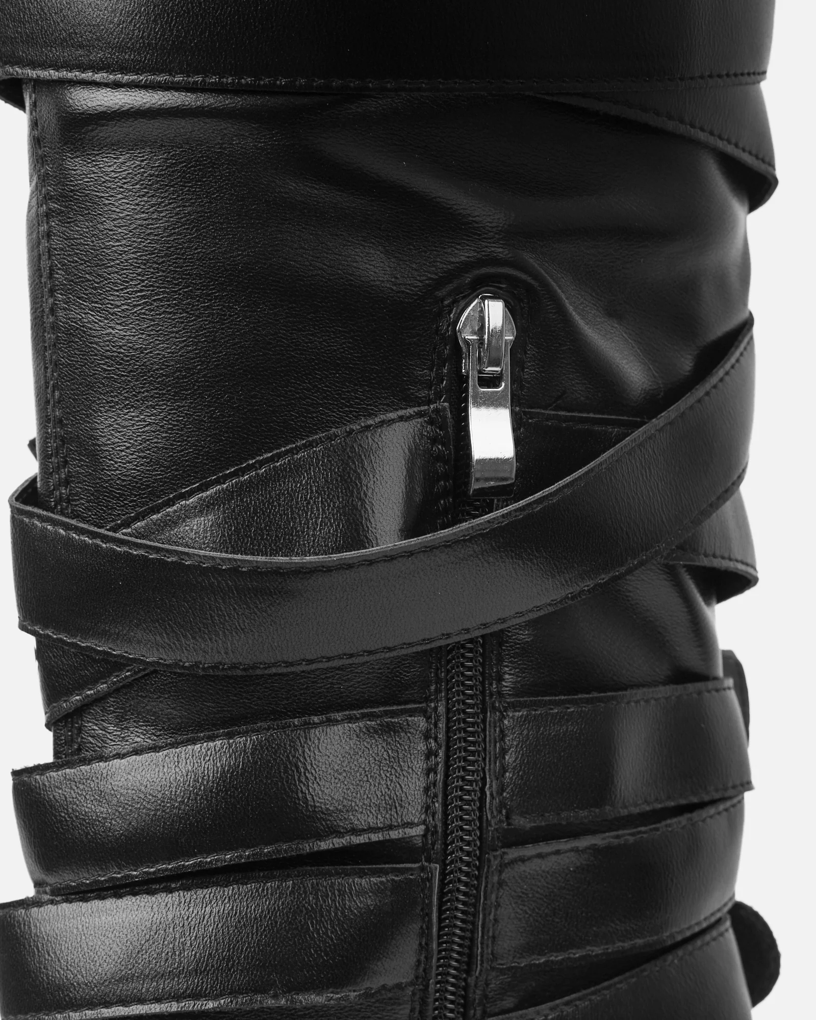 Lucian Black Strappy Buckle Stiletto Boots - Image 3