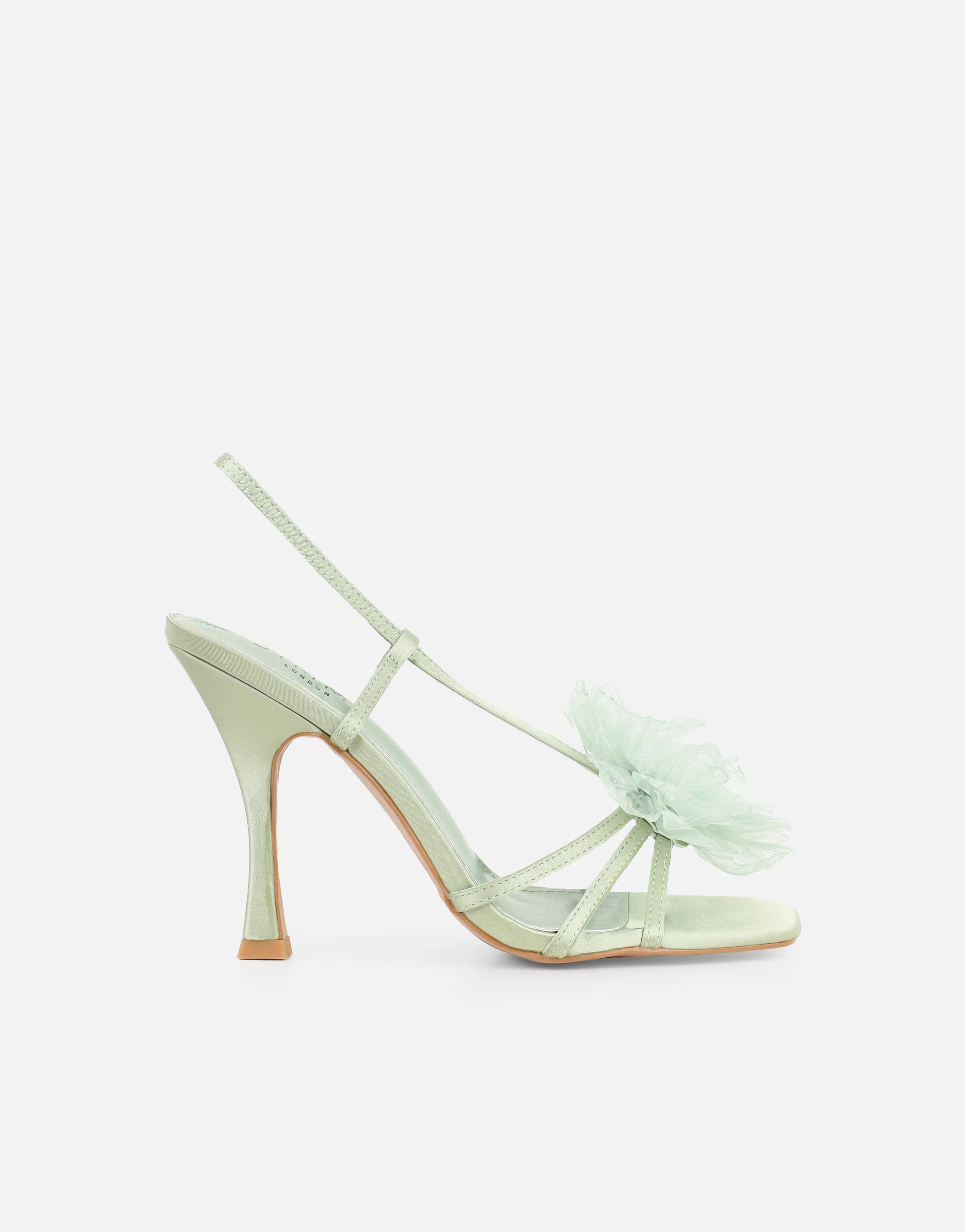 Lulu Green Satin Mesh Flower Heeled Sandals - Image 2