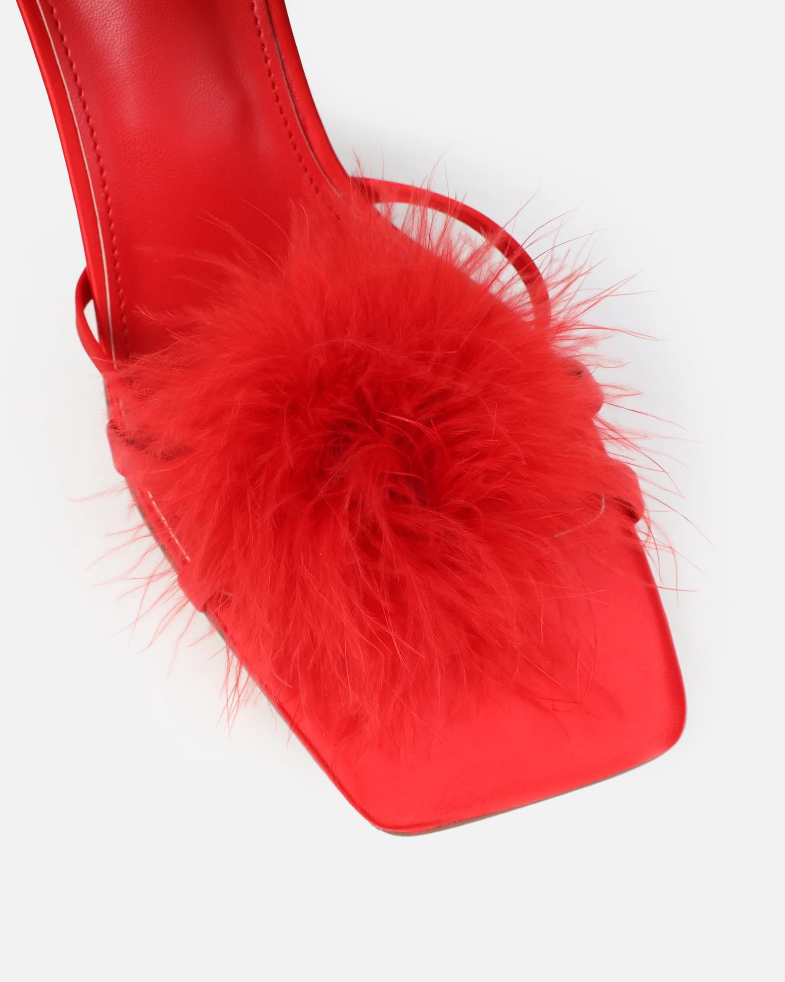 Macy Red Satin Fluffy Mules - Image 4
