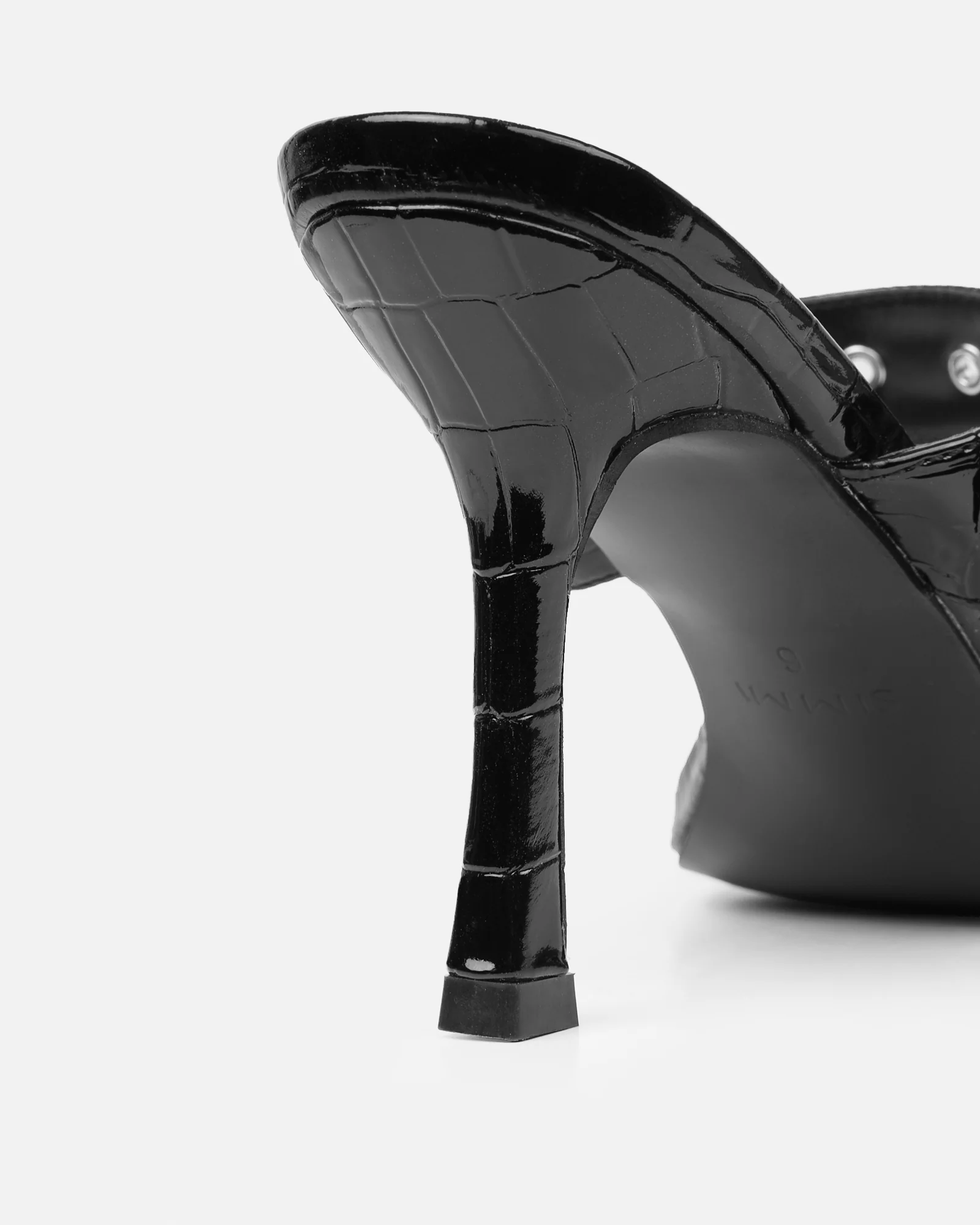 Magdalena Black Faux Croc Print Heeled Sandals - Image 3
