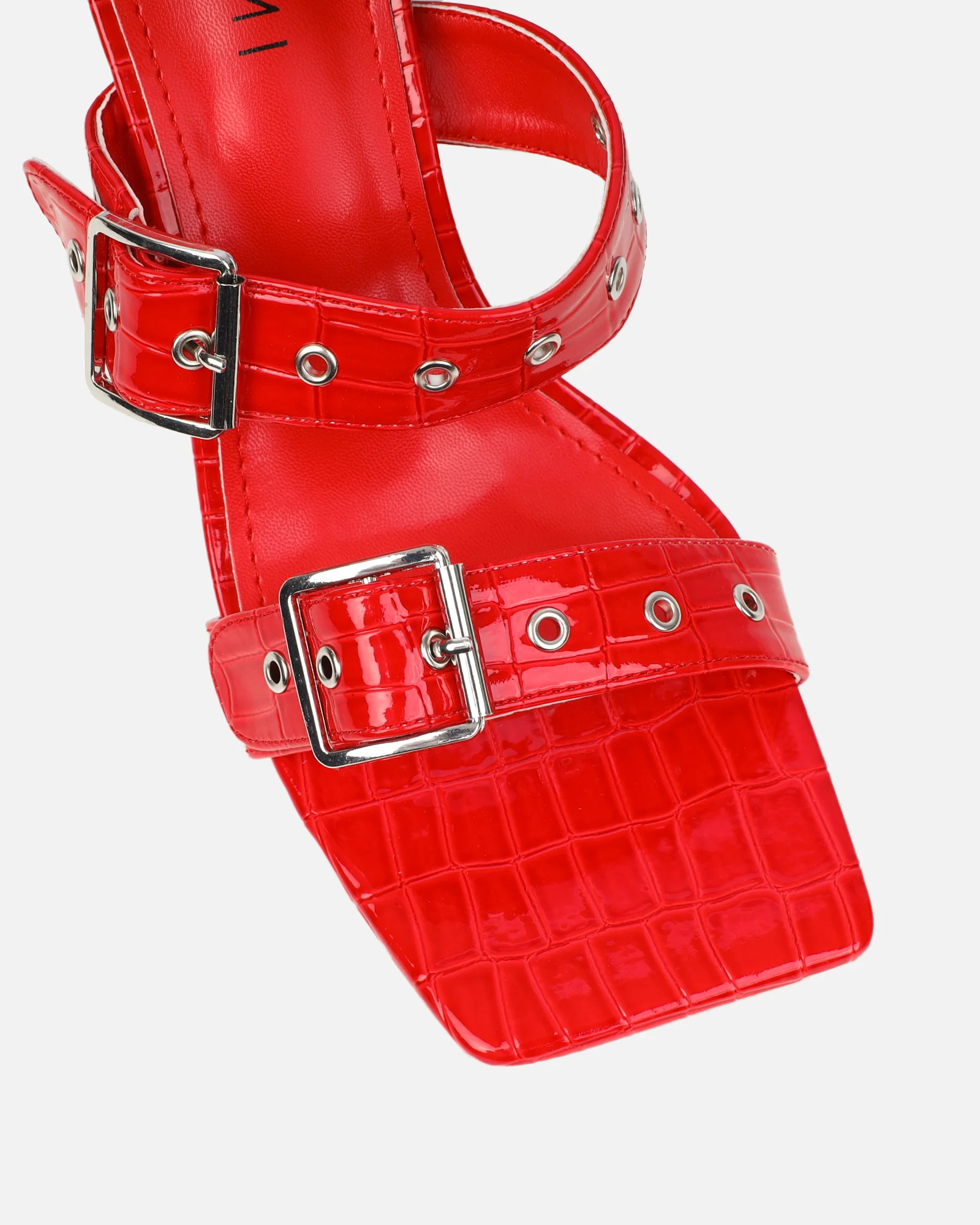 Magdalena Red Faux Croc Print Heeled Sandals - Image 4