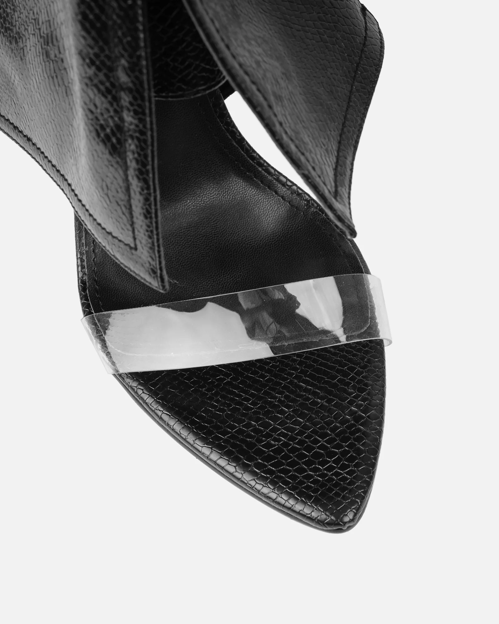 Makita Black Faux Snake Effect Stiletto Heeled Sandals - Image 4