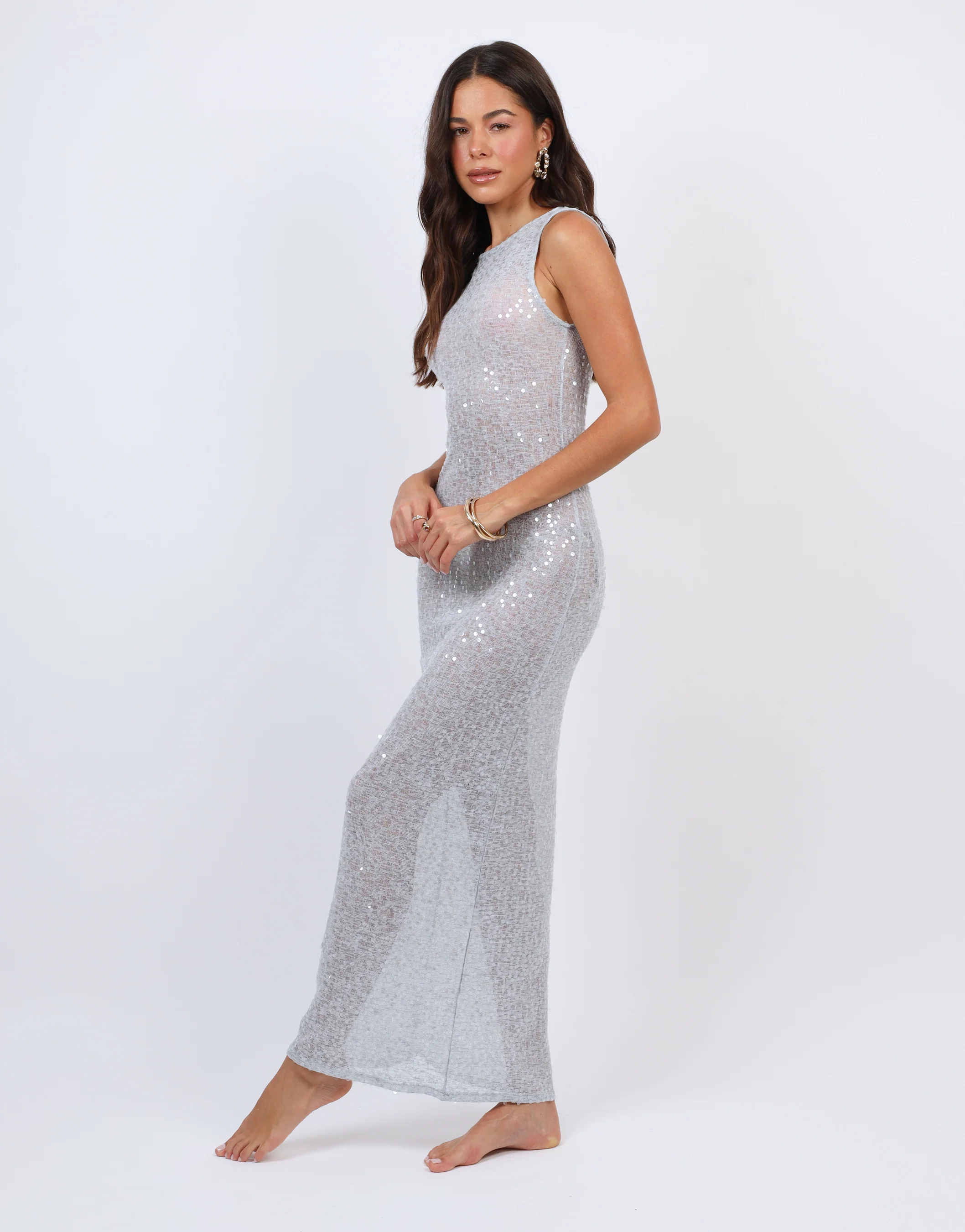 Margot Sheer sequin Beach Maxi Dress In Blue - Image 2