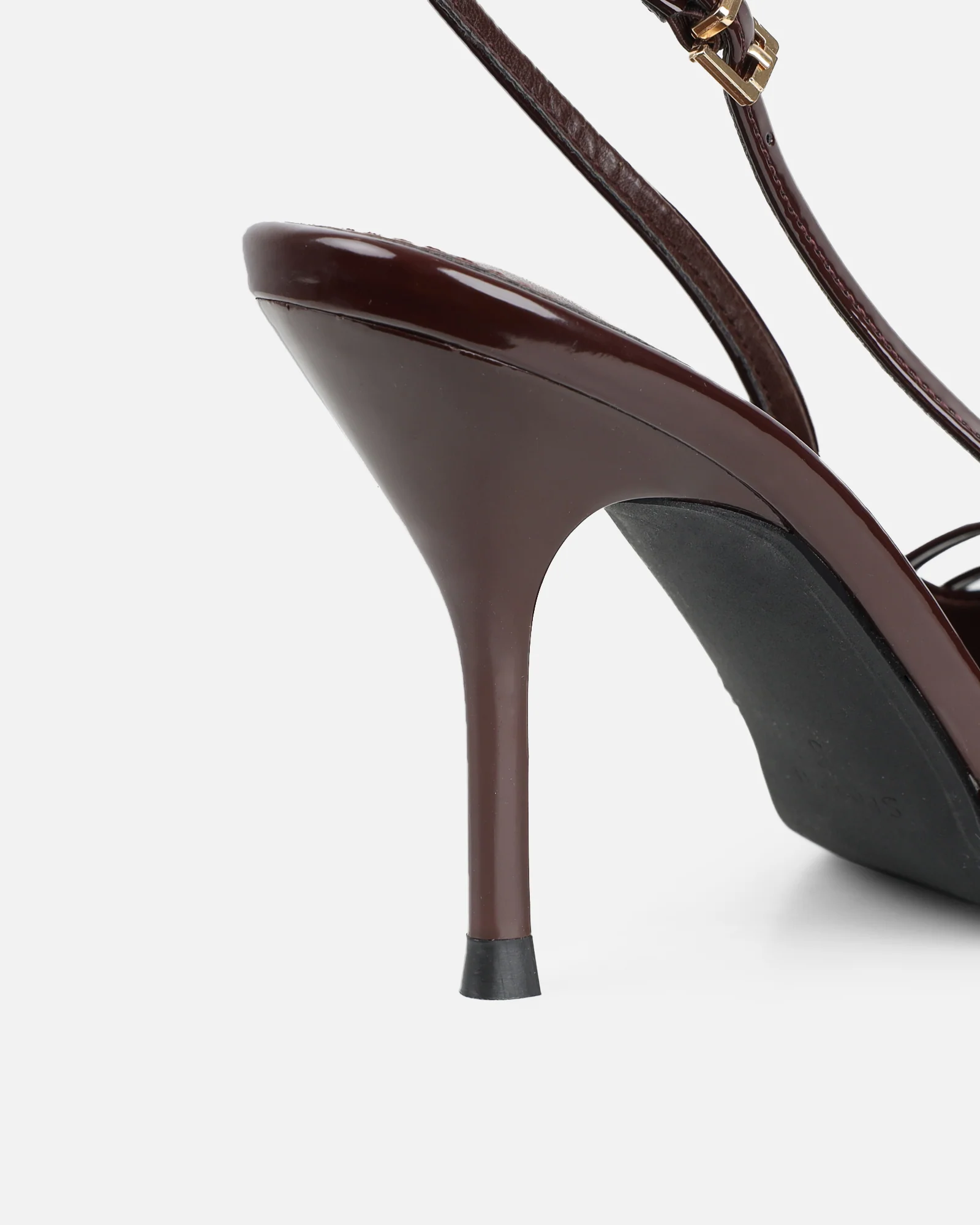 Marika Chocolate Patent Buckle Detail Slingback Courts - Image 3