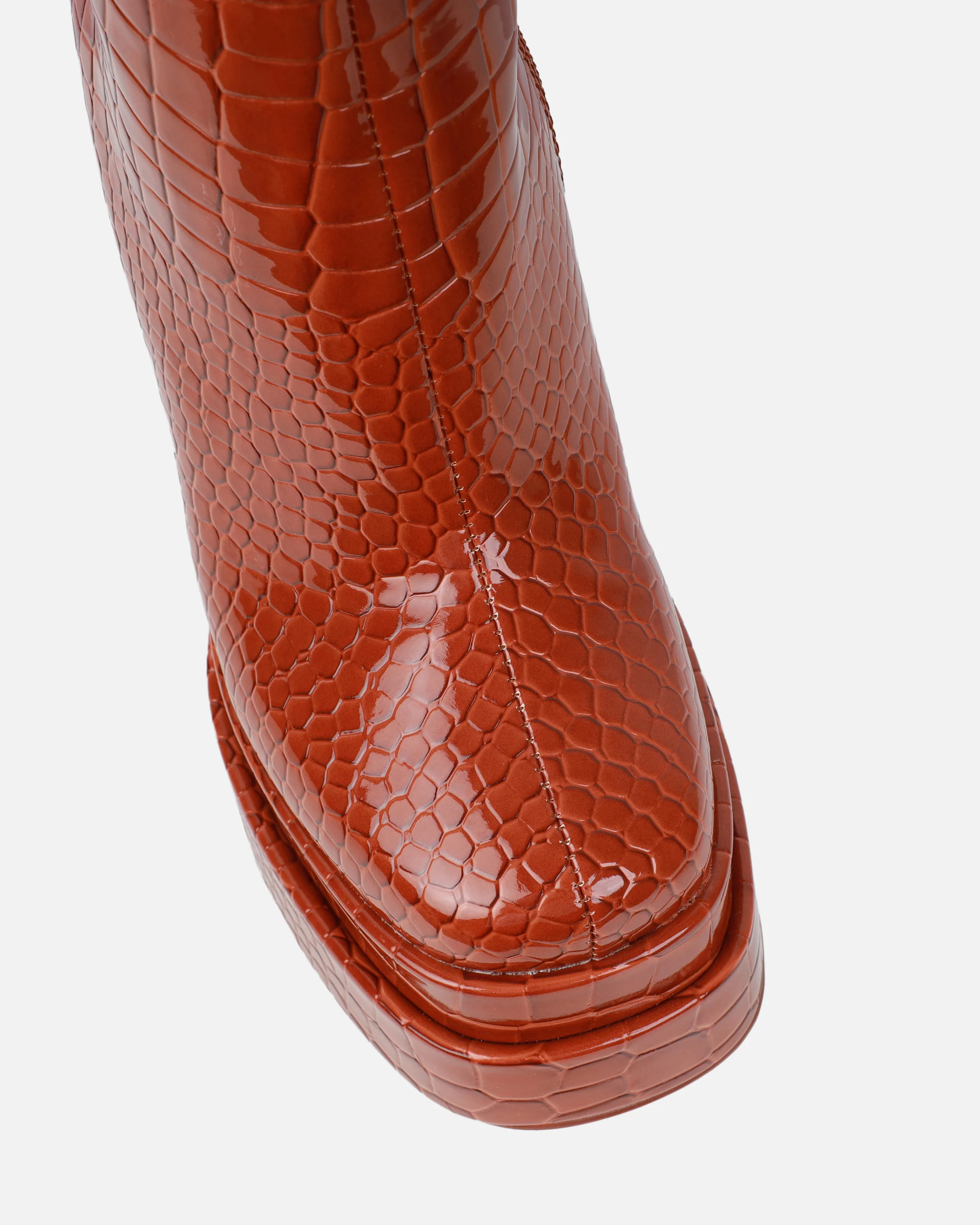 Martha Tan Faux Croc Double Platform Block Heel Ankle Boots - Image 4