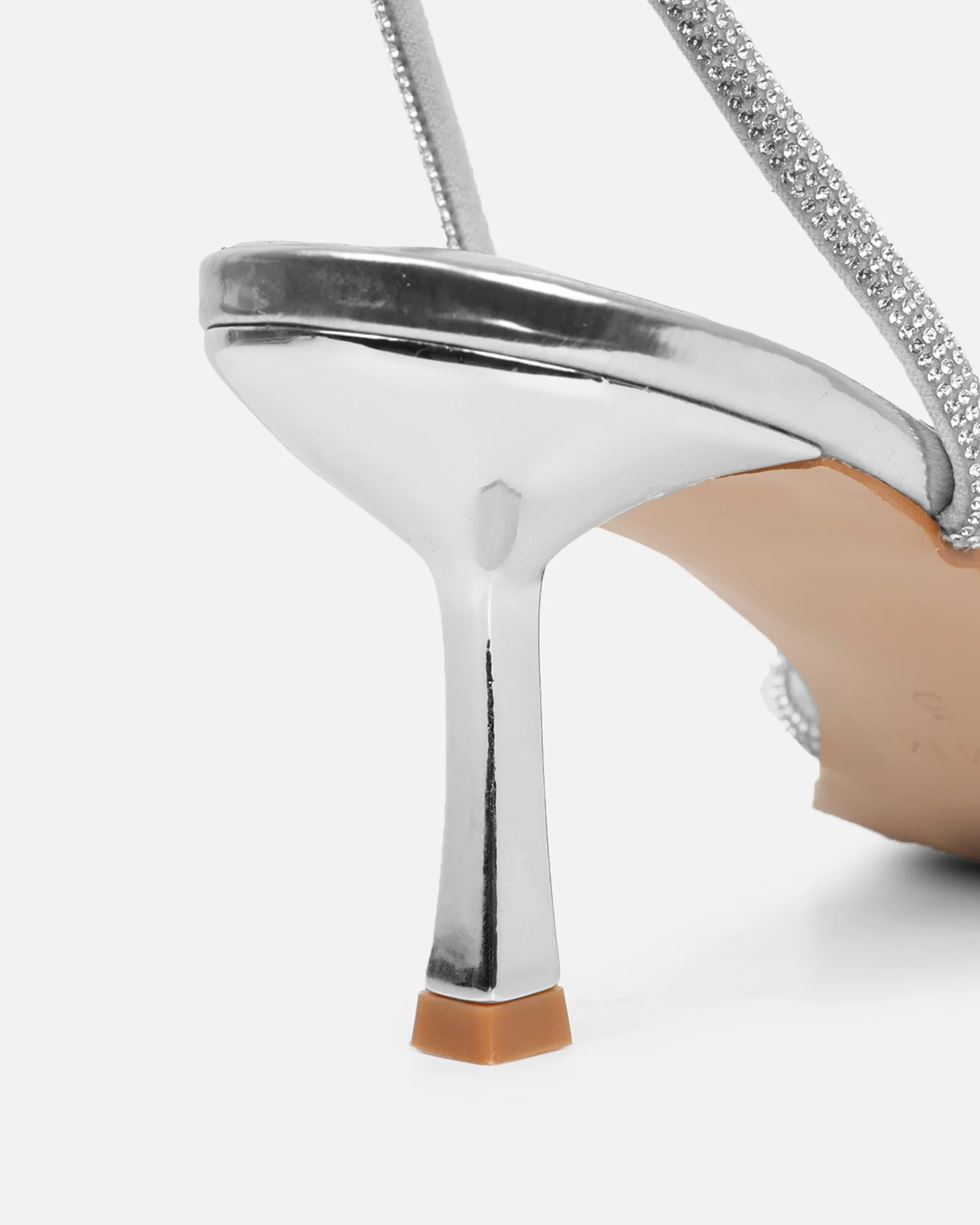 Meesha Silver Mirror Diamante Mid Heel Sandals - Image 3