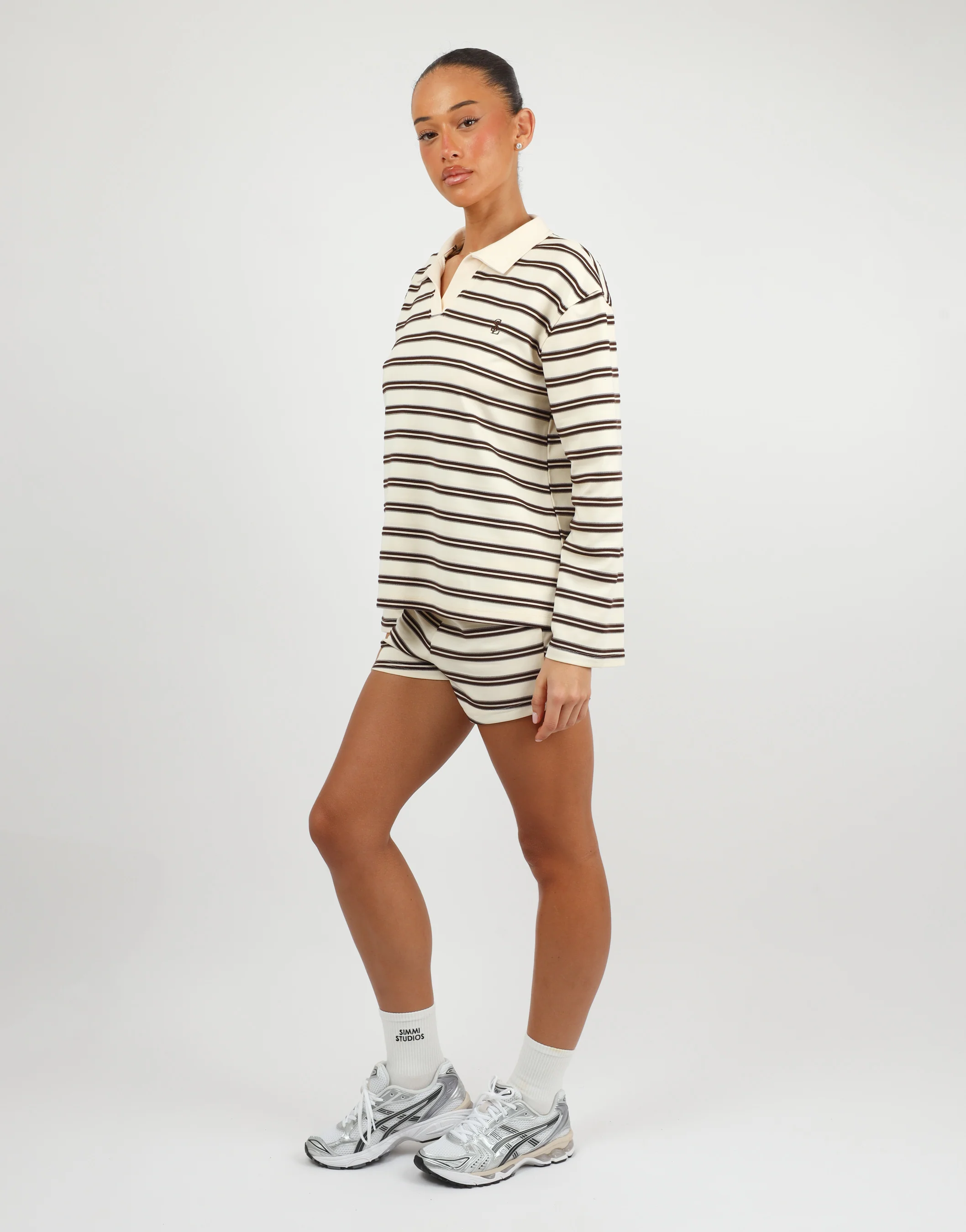 Melrose Simmi Studios Small Stripe Rugby Top In Brown - Image 4