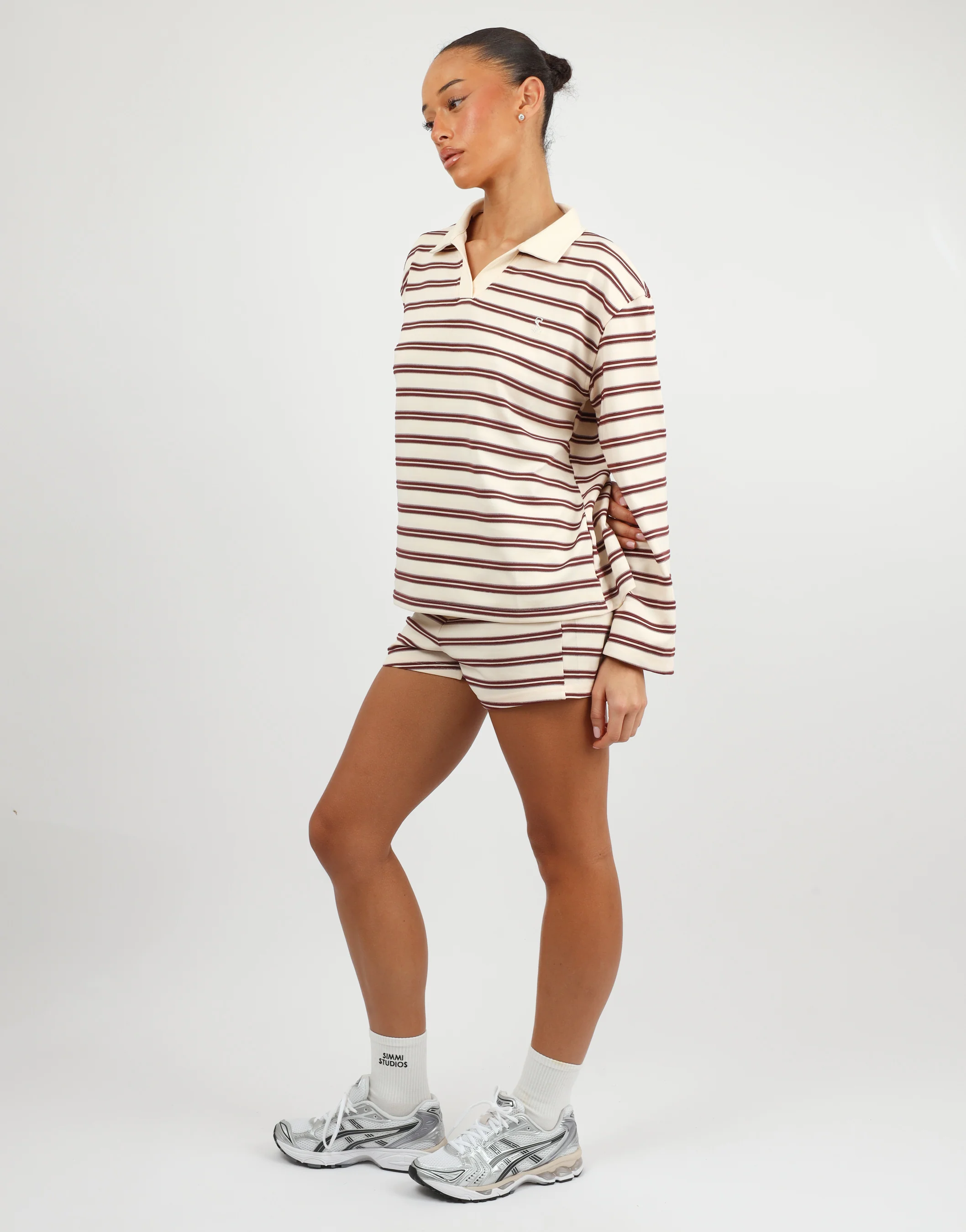 Melrose Simmi Studios Small Stripe Rugby Top In Burgundy - Image 4