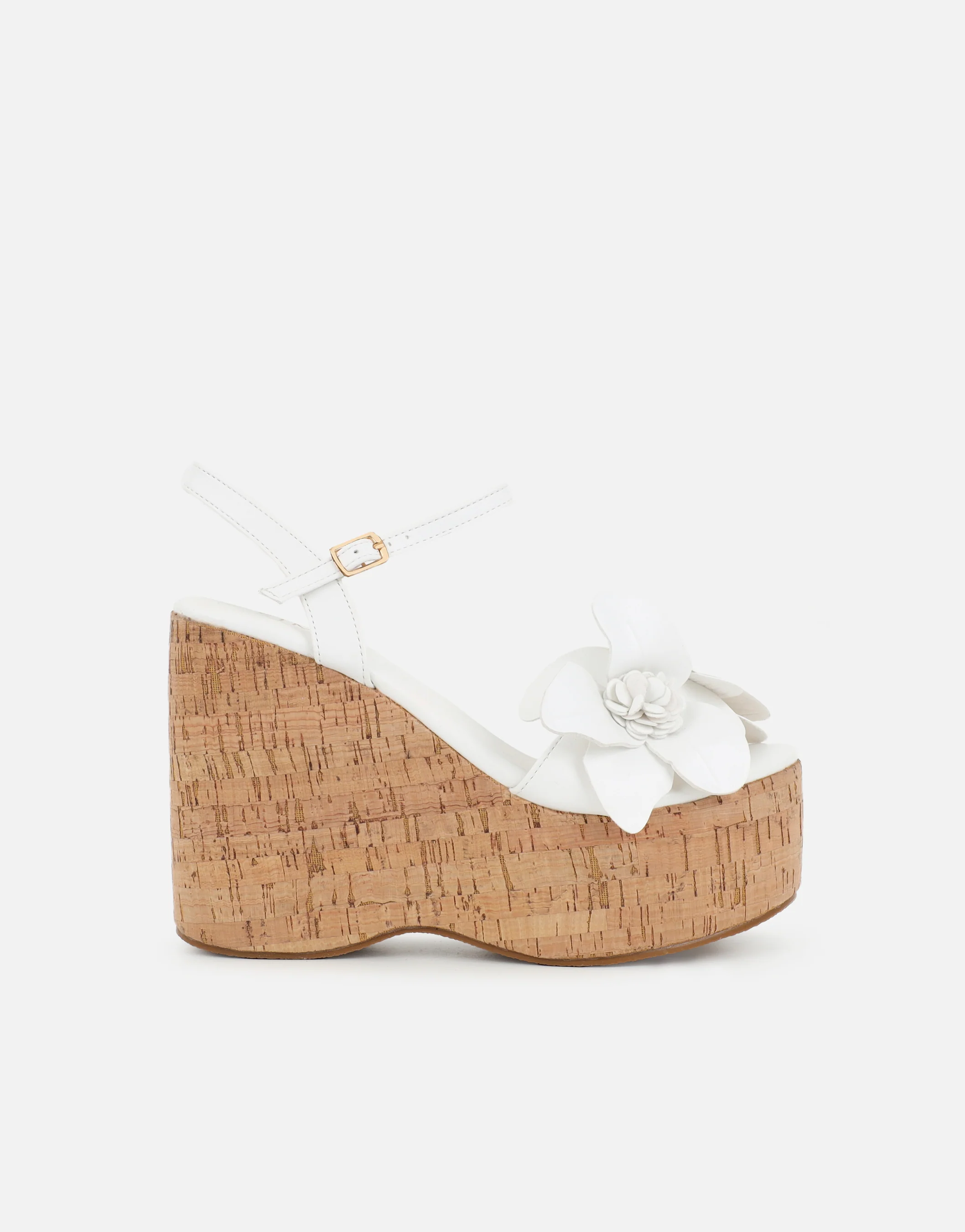 Mikaela White Flower Detail Heeled Wedge - Image 2