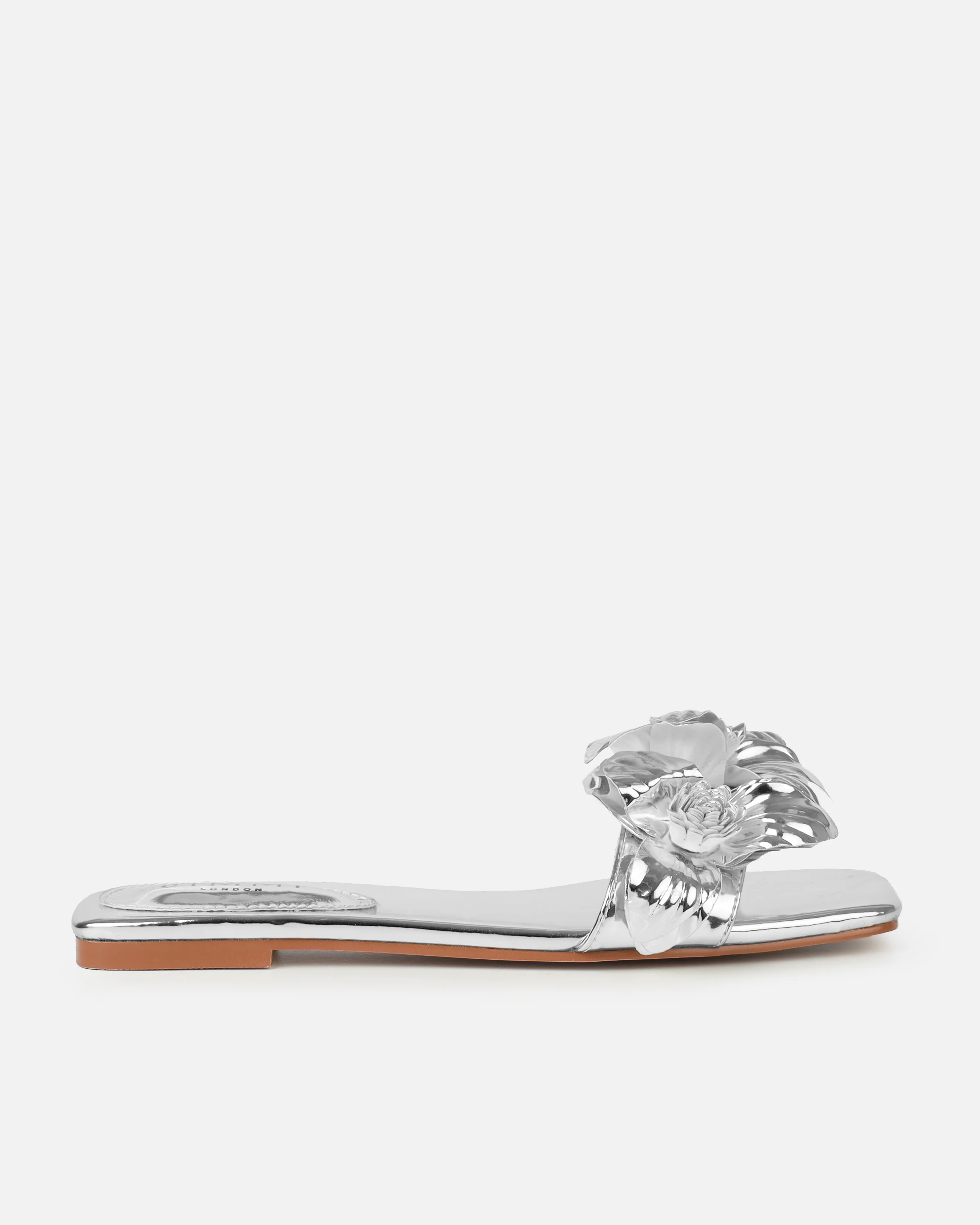 Miray Silver Flower Flat Slides - Image 2