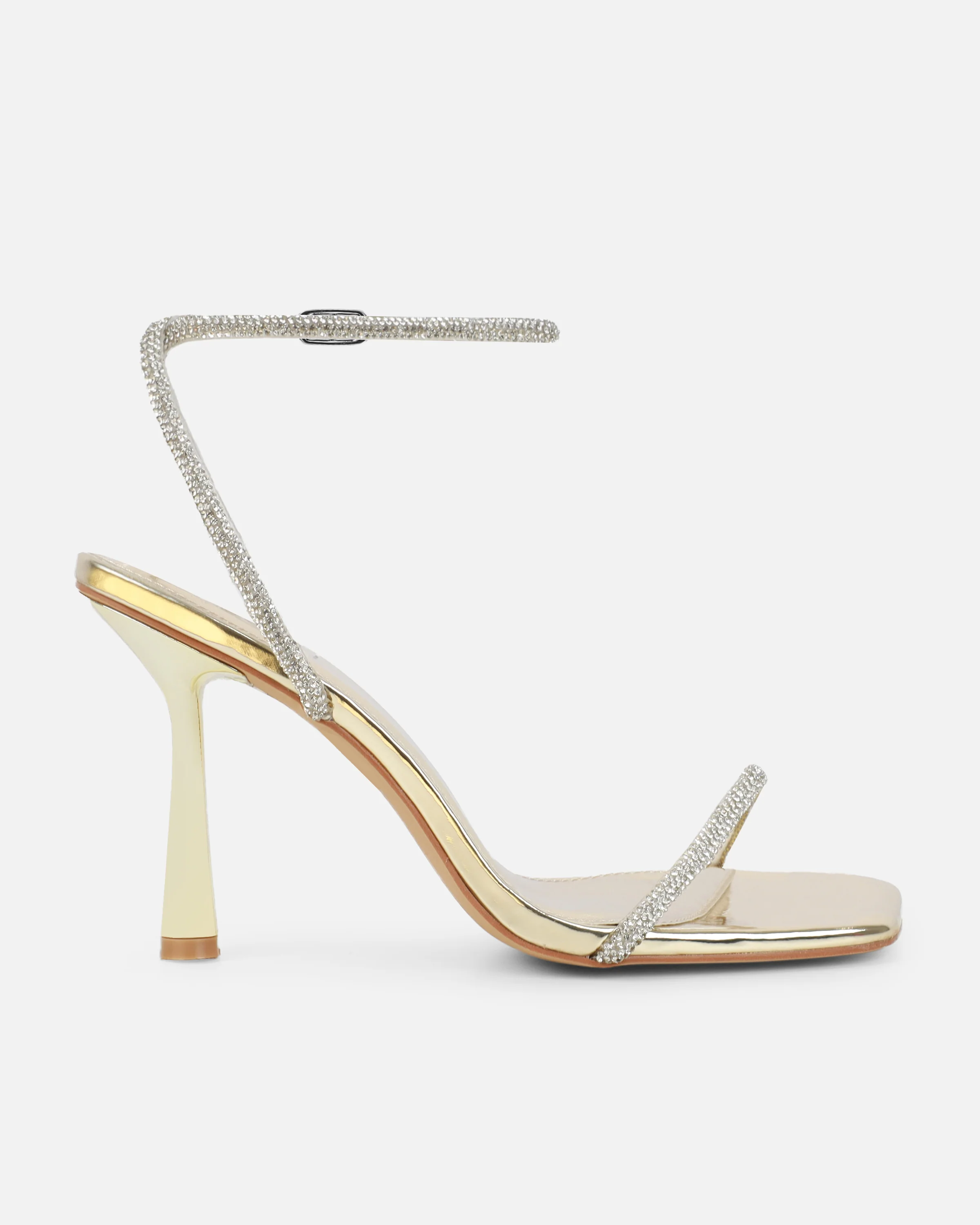 Mollie Gold Mirror Diamante Heeled Sandals - Image 2