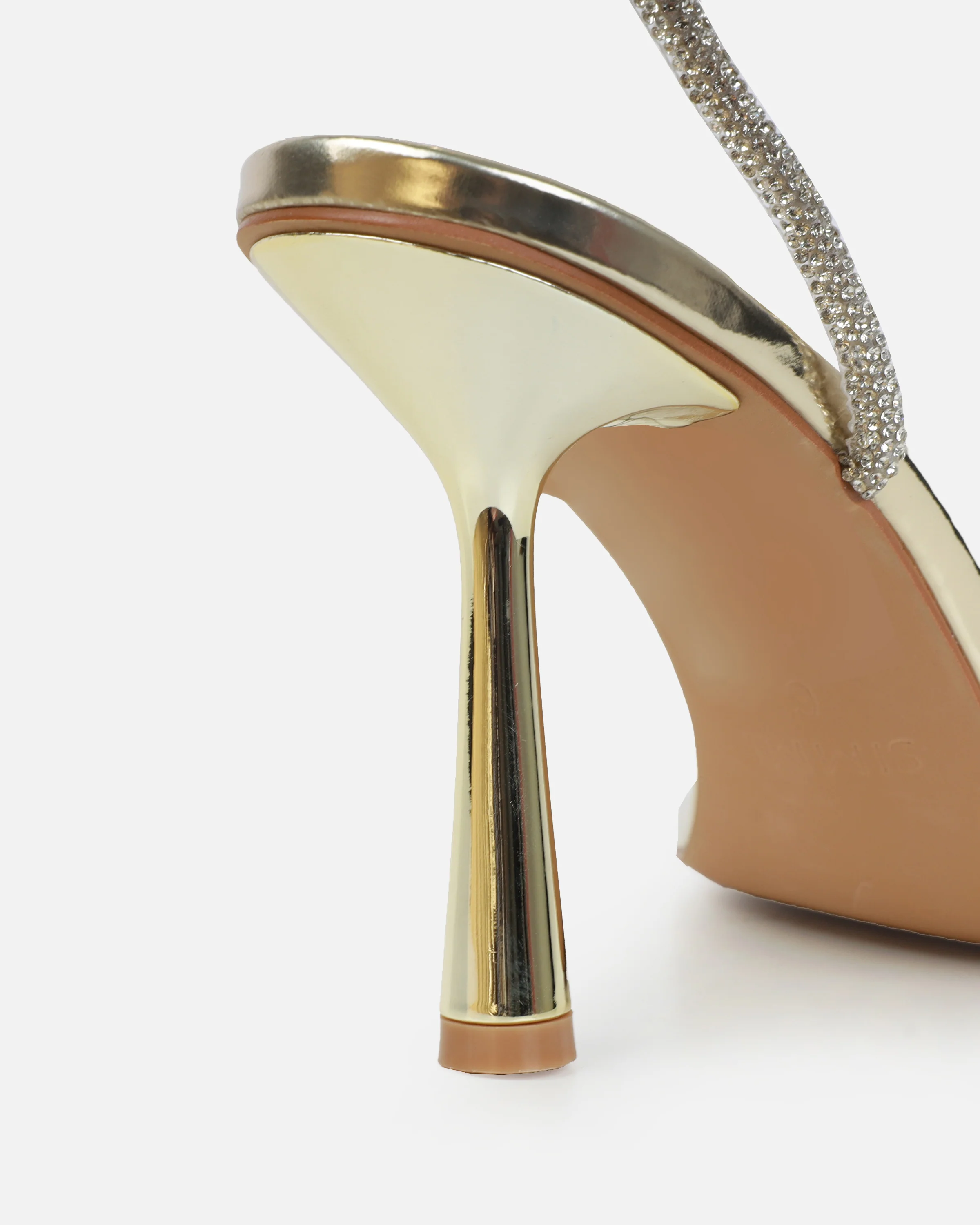 Mollie Gold Mirror Diamante Heeled Sandals - Image 3