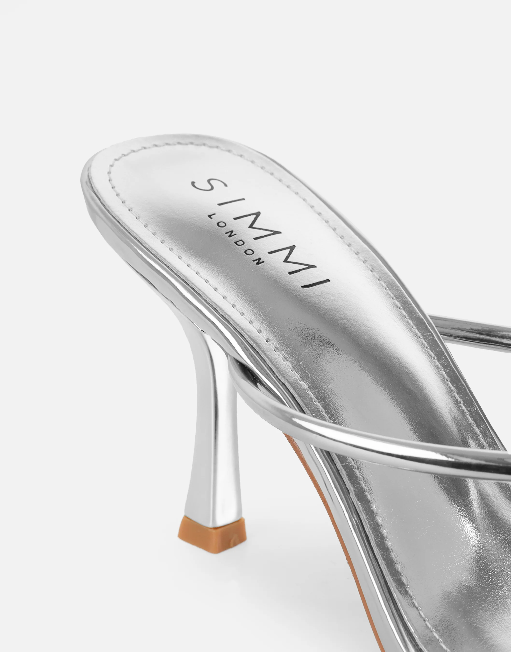 Moni Silver Mirror Diamante Toe Detail Mules - Image 3