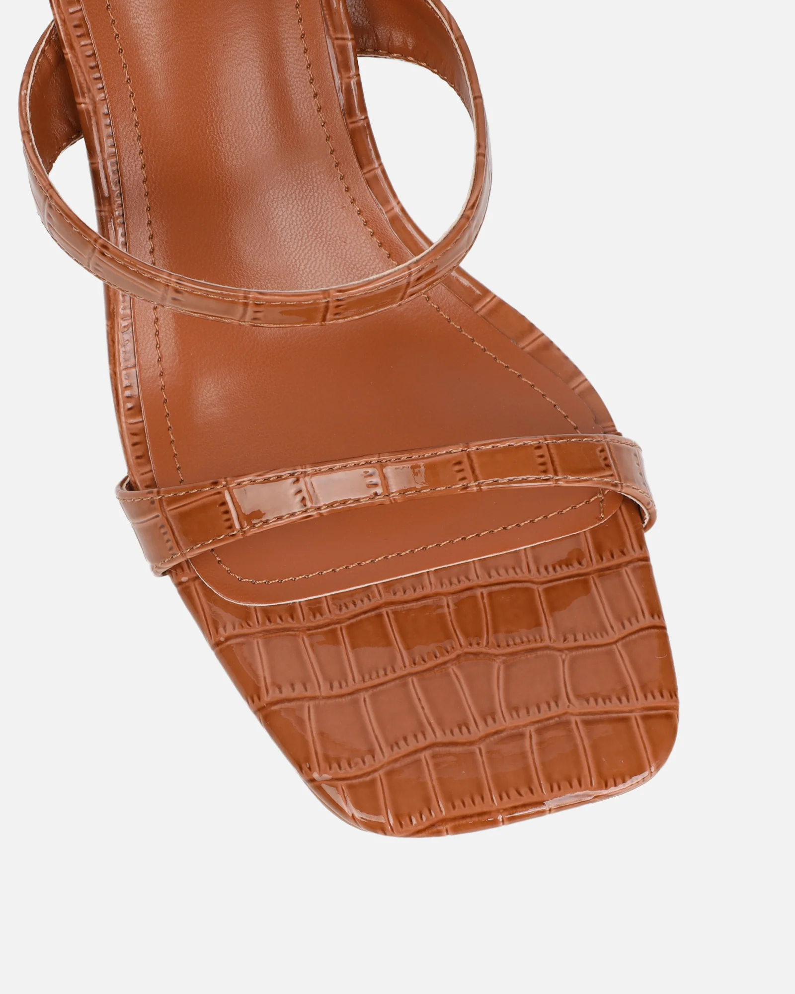 Natori Tan Patent Croc Mid Heeled Sandals - Image 4