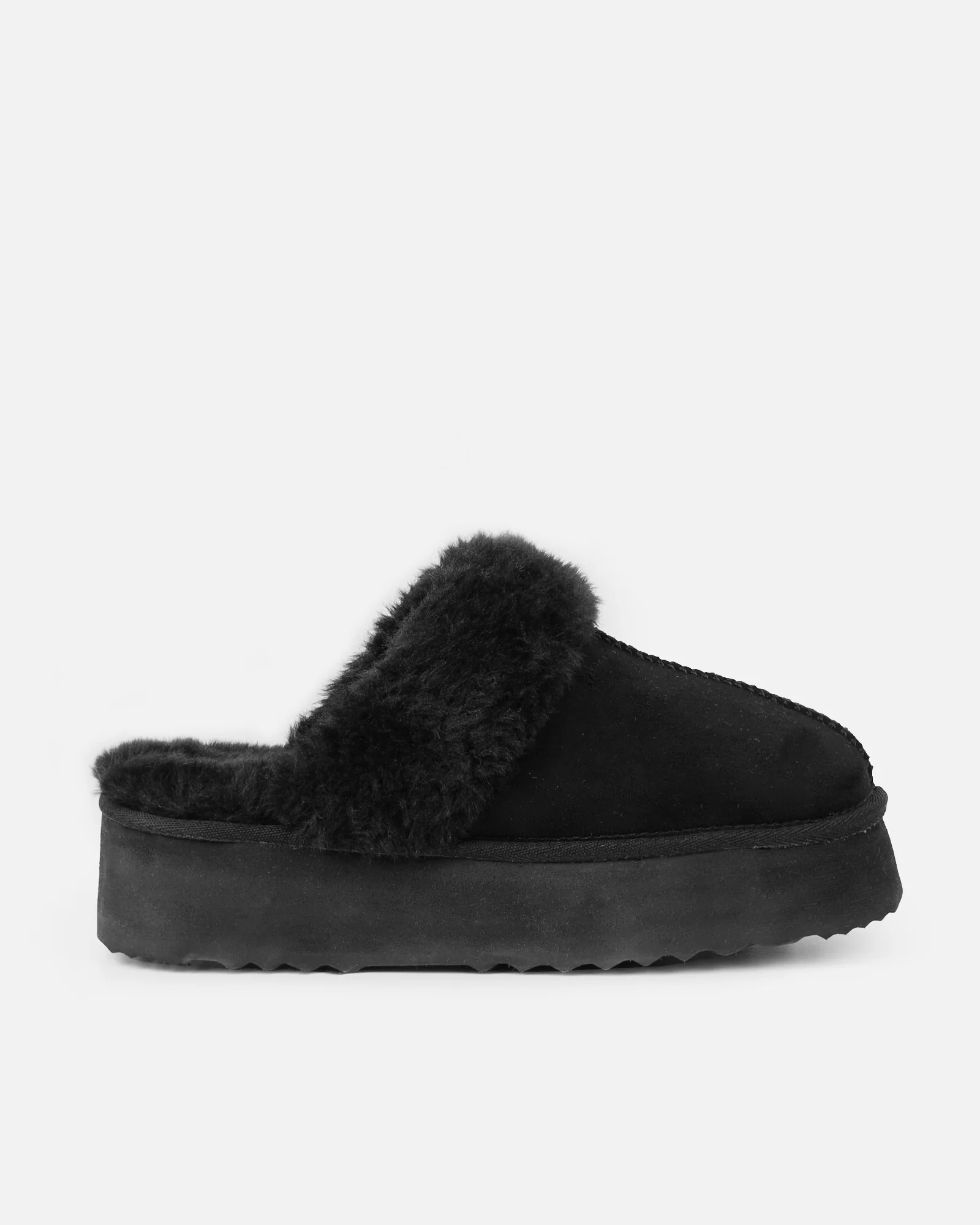 Navy Black Faux Suede Flatform Mules - Image 2