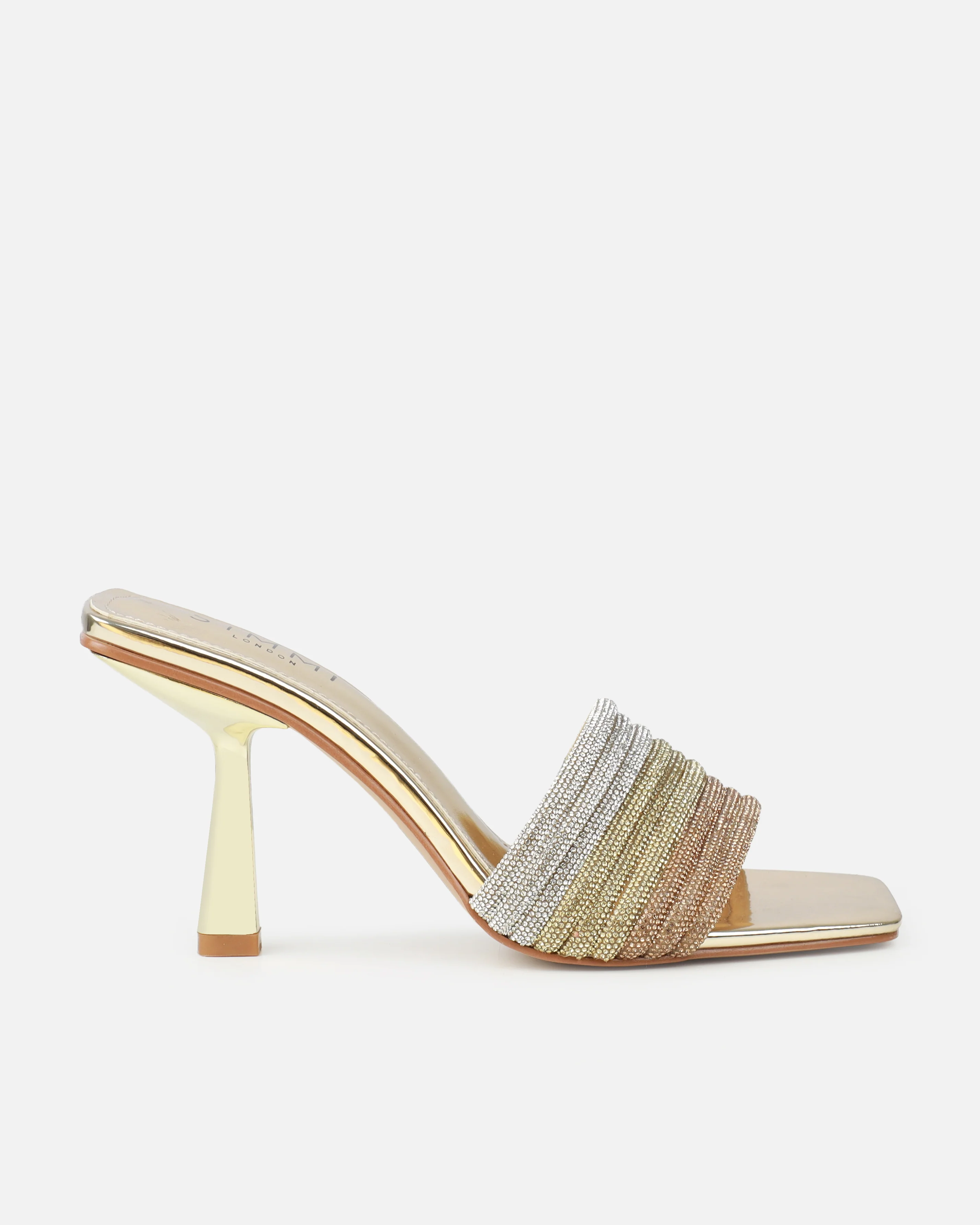 Paisley Gold Ombre Diamante Strappy Mid Heel Mules - Image 2