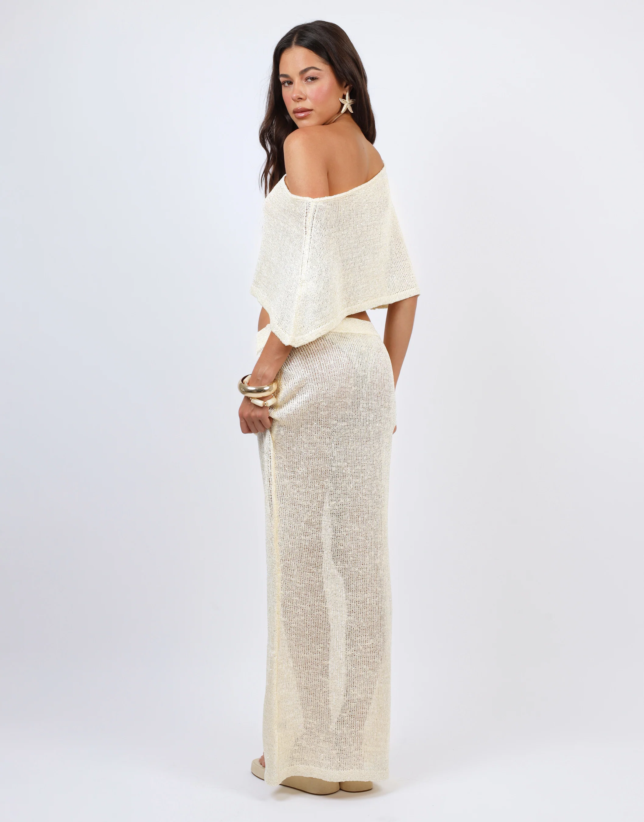 Palma sequin maxi beach Skirt in Yellow - Image 2