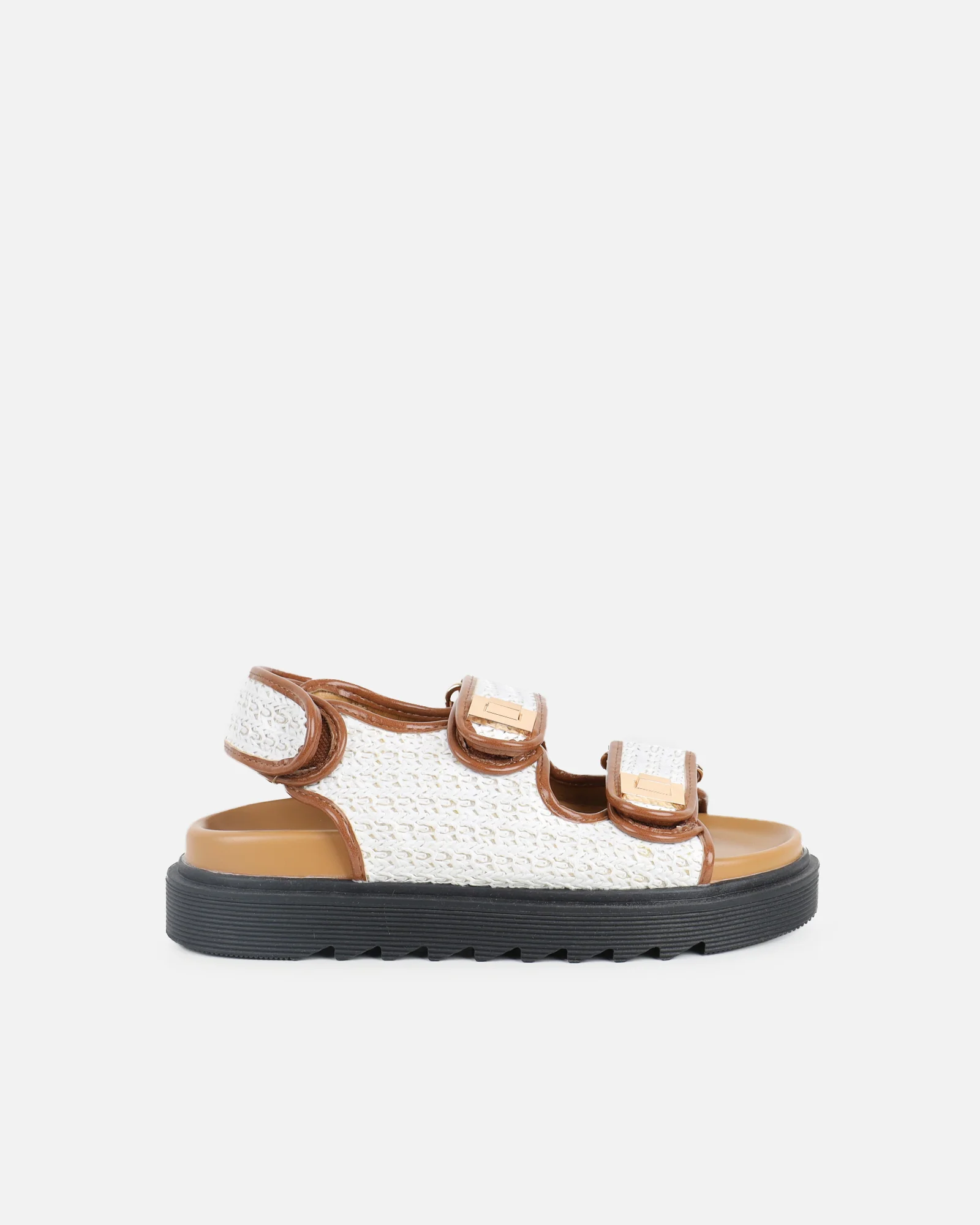 Patricia White and Tan Woven Chunky Sandals - Image 2