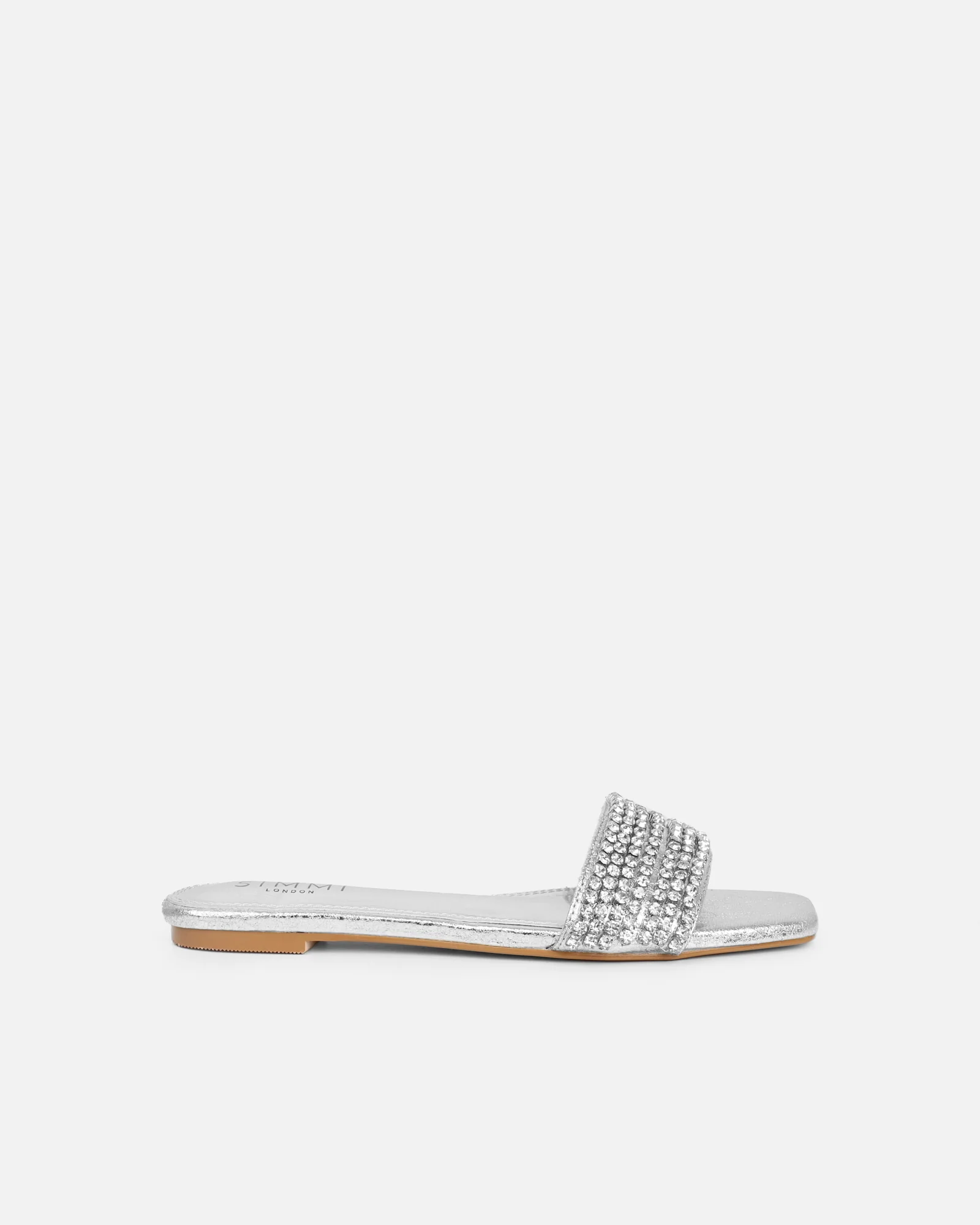 Pearla Cracked Silver Diamante Flats - Image 3
