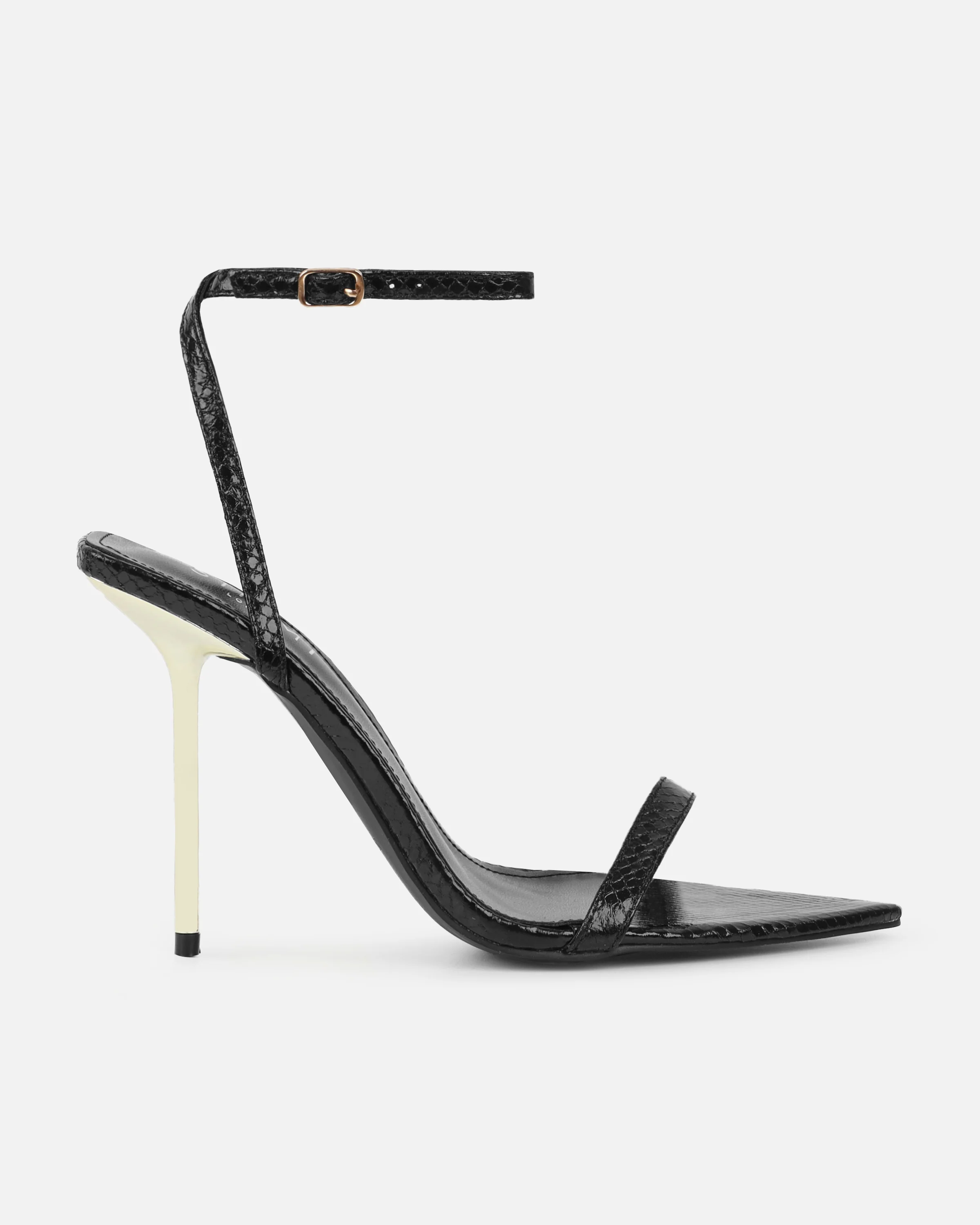 Perla Black Faux Snake Print Strappy Stiletto Heels - Image 2