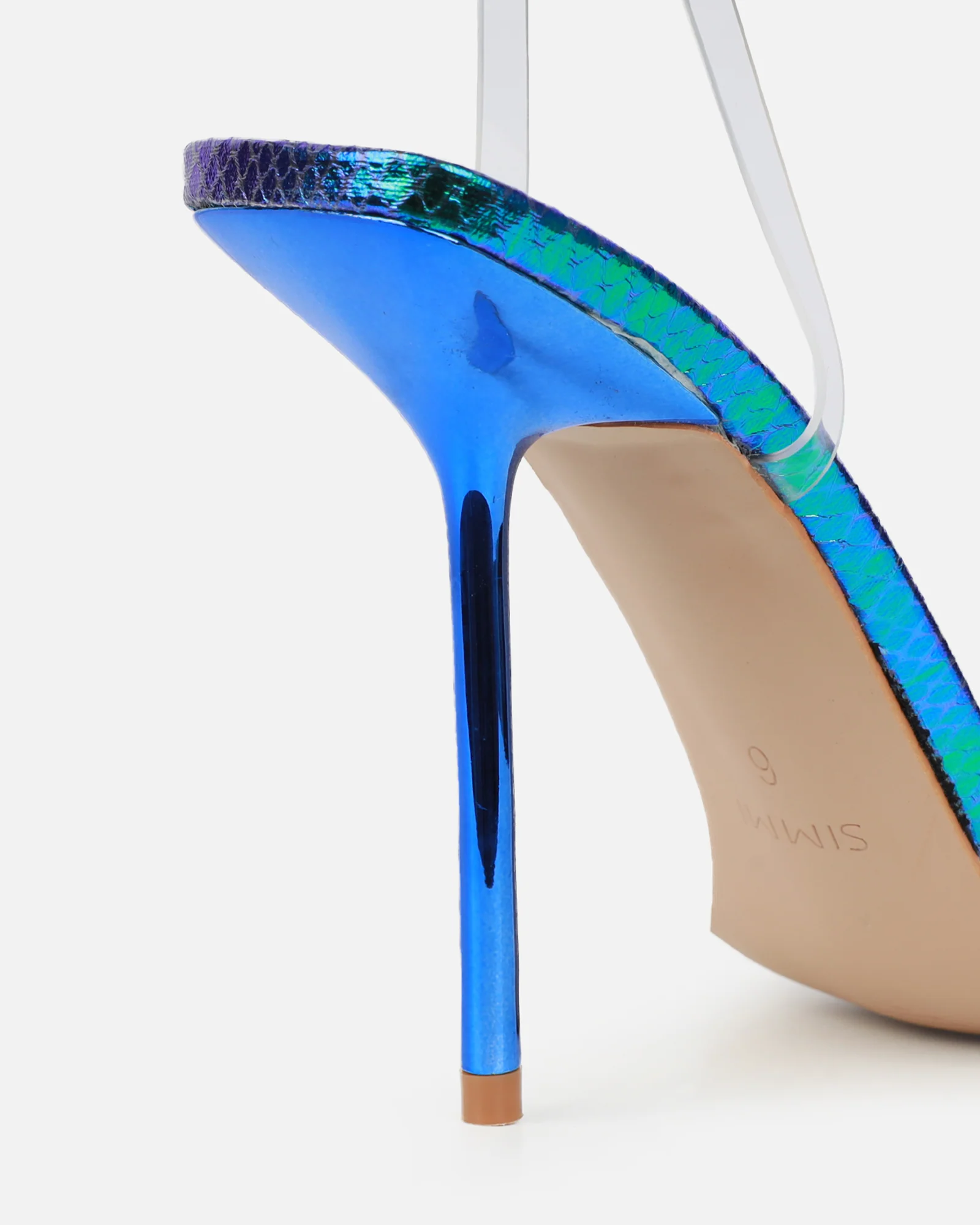Perla Clear Green Iridescent Faux Snake Scrappy Stiletto Heels - Image 3