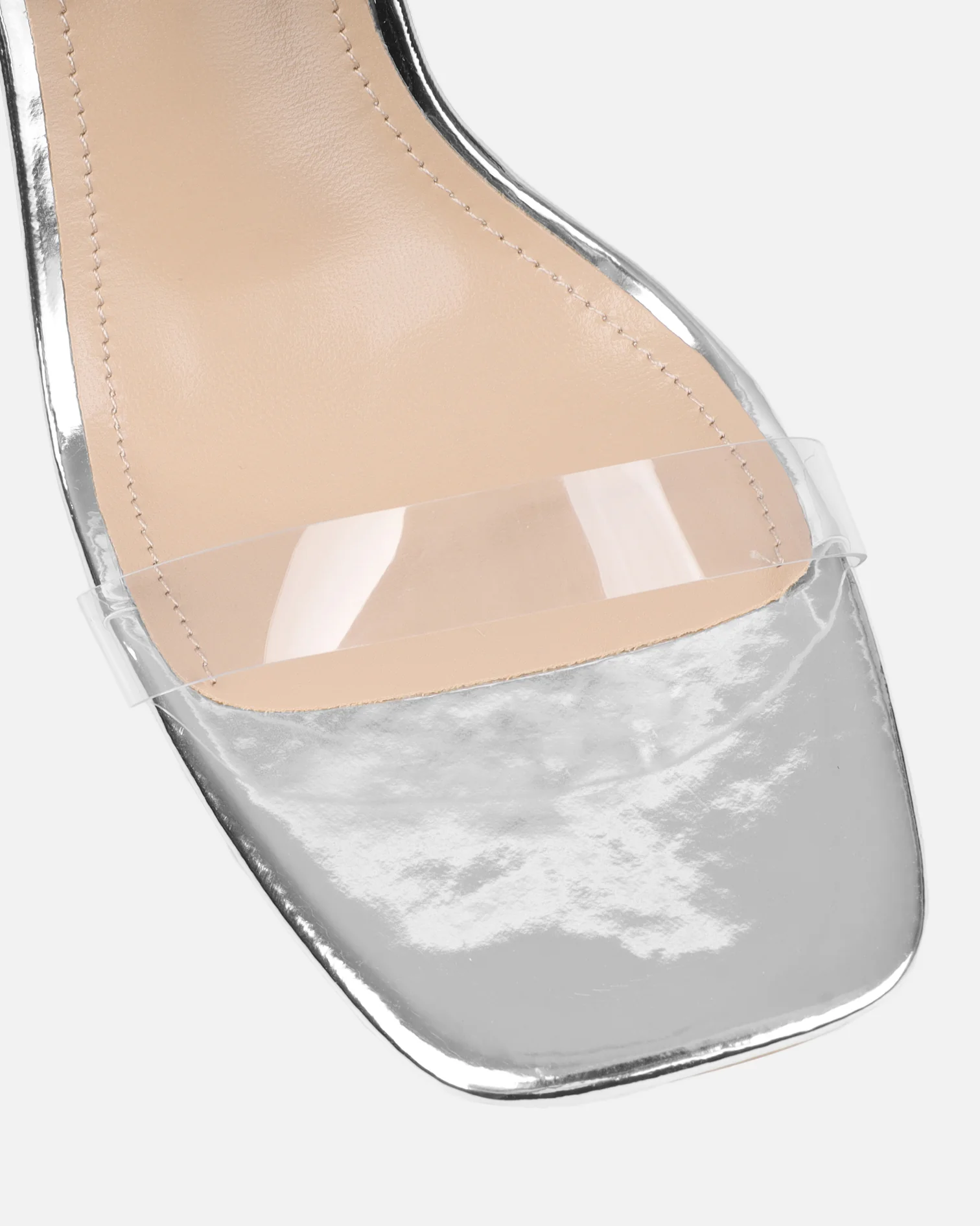 Perri Clear Silver Mirror Diamante Block Heeled Sandals - Image 4