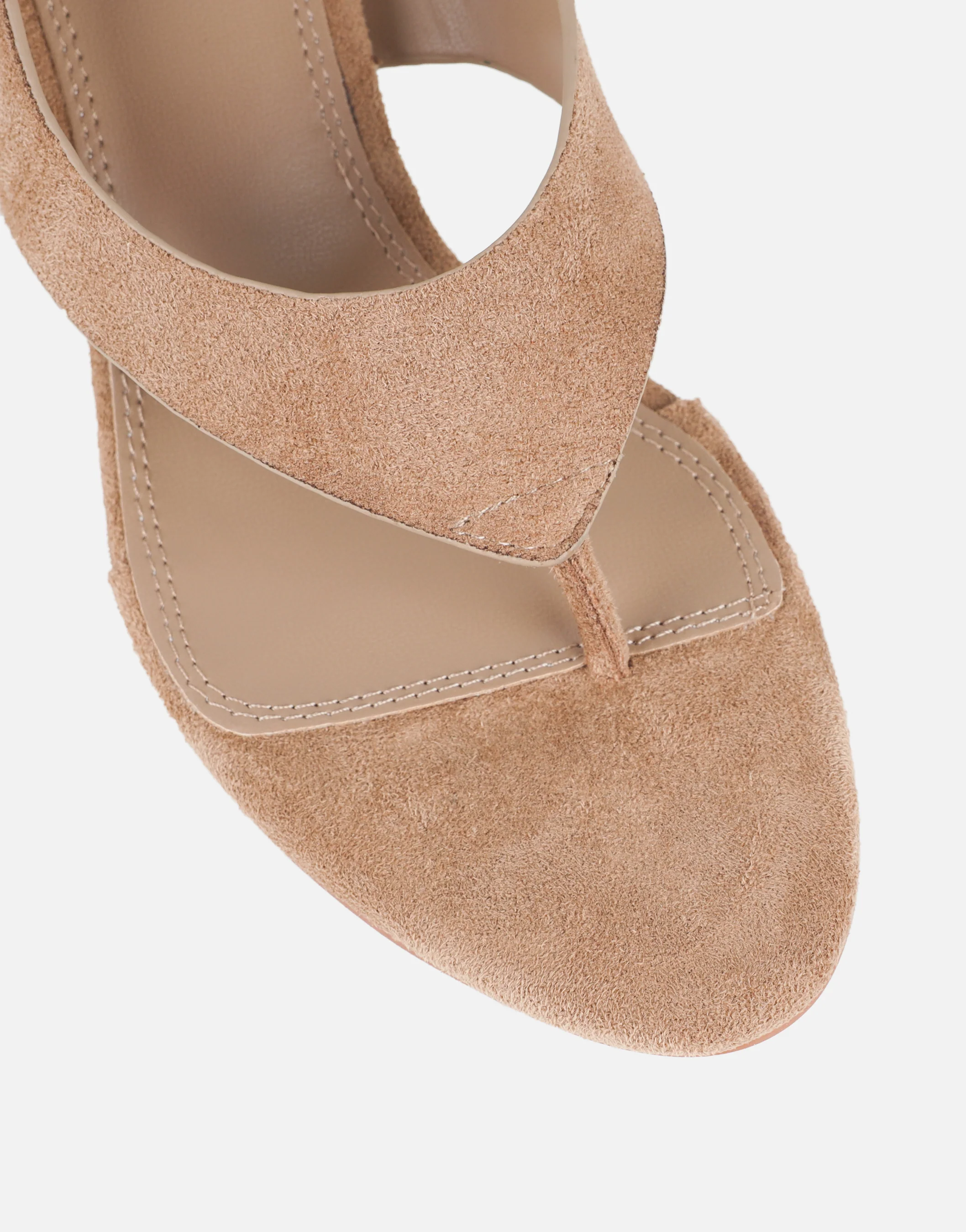 Raneece Dark Beige Suede Toe Post Heeled Sandals - Image 4