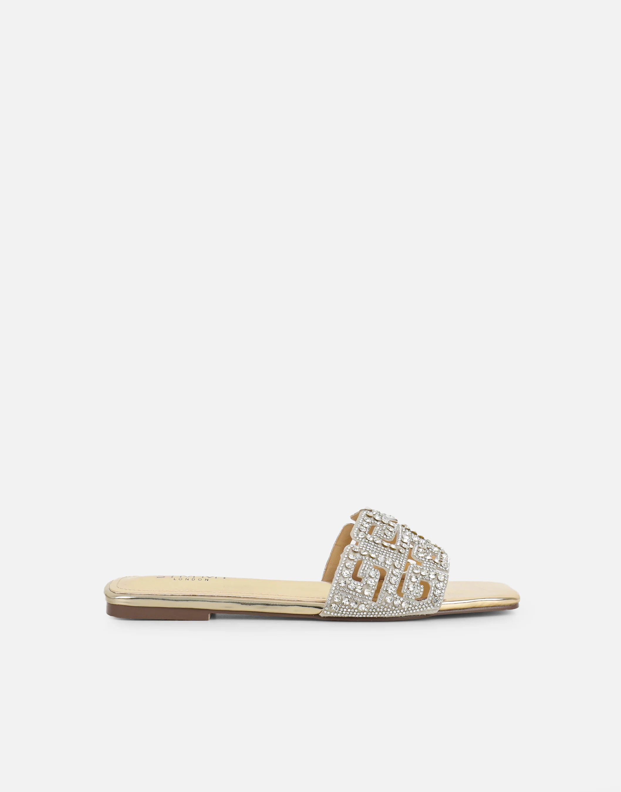 Rania Gold Mirror Diamante Patterned Flat Sandals - Image 2