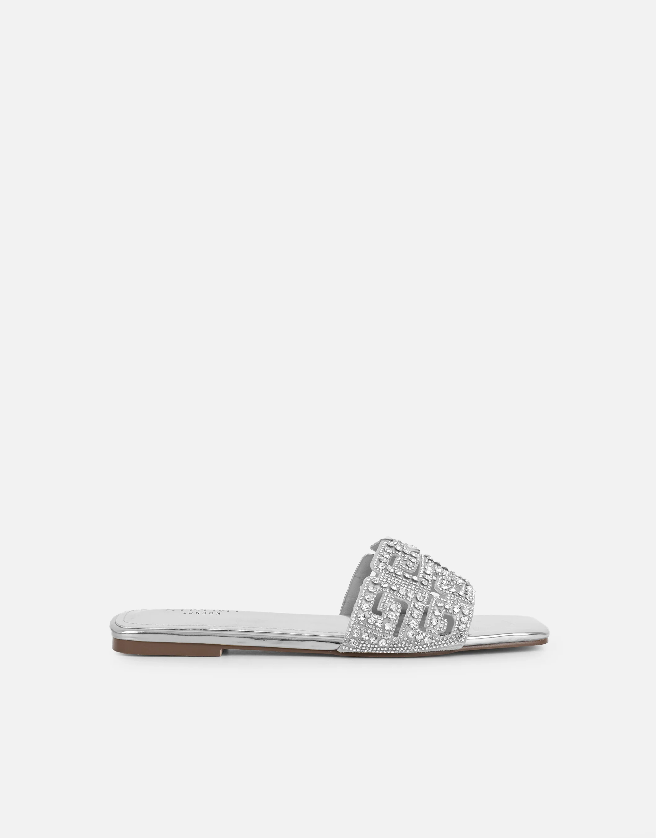 Rania Silver Mirror Diamante Patterned Flats Sandals - Image 2