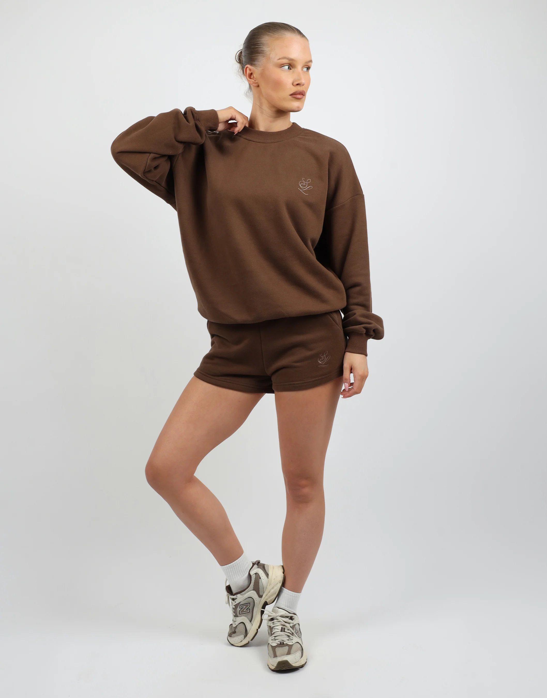 Riva Simmi Studios Embroidered Logo Shorts In Brown - Image 2