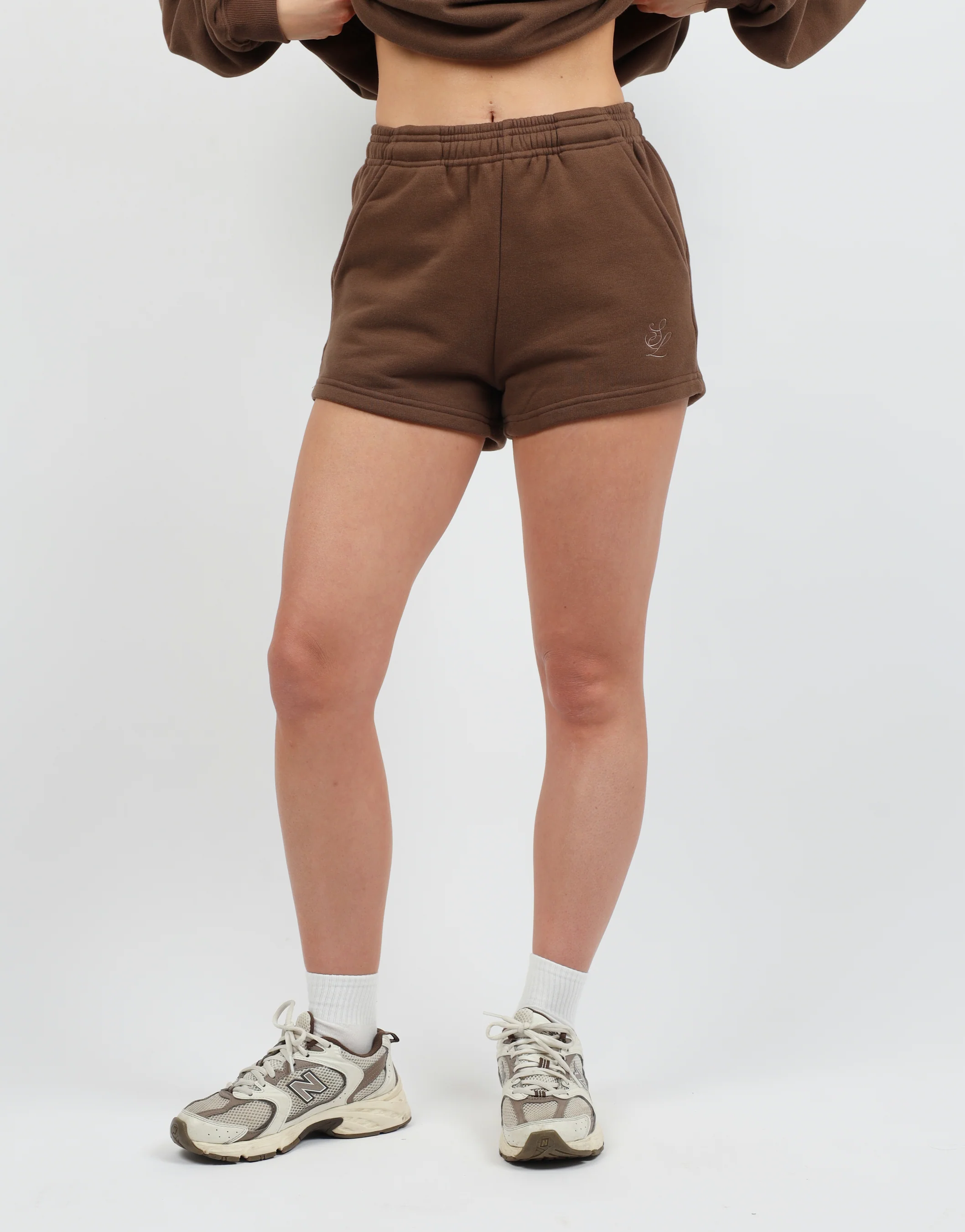Riva Simmi Studios Embroidered Logo Shorts In Brown - Image 3