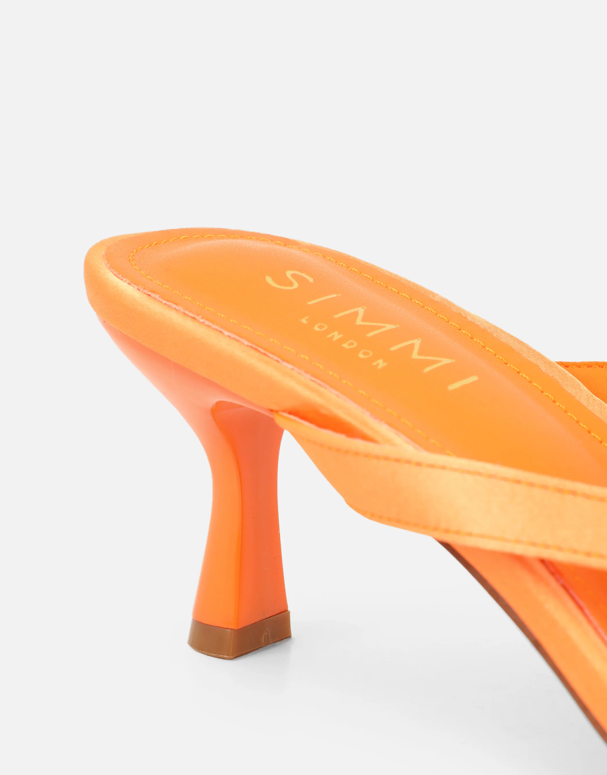 Ruby Orange Satin Flower Detail Mules - Image 4
