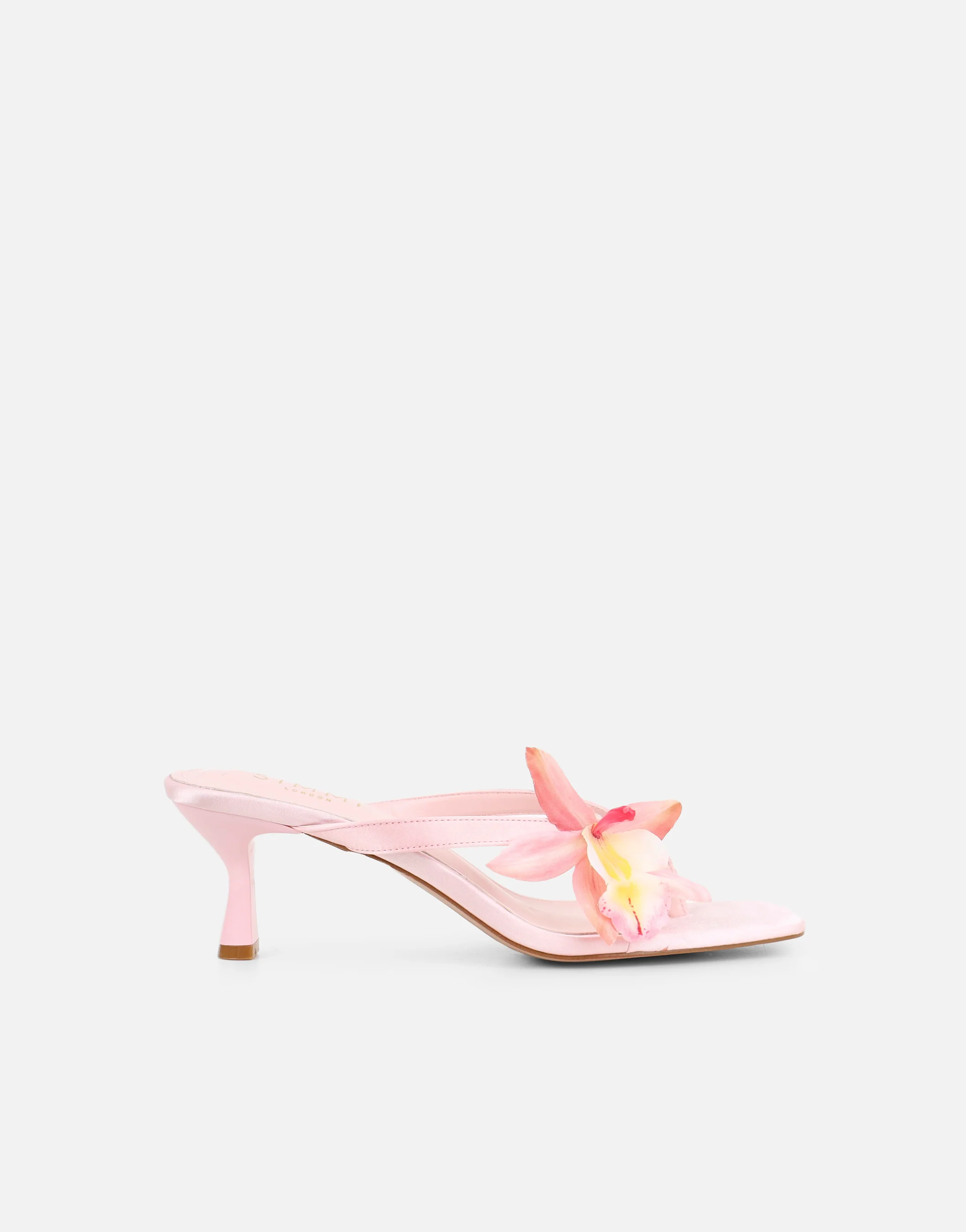 Ruby Pink Satin Flower Detail Mules - Image 2