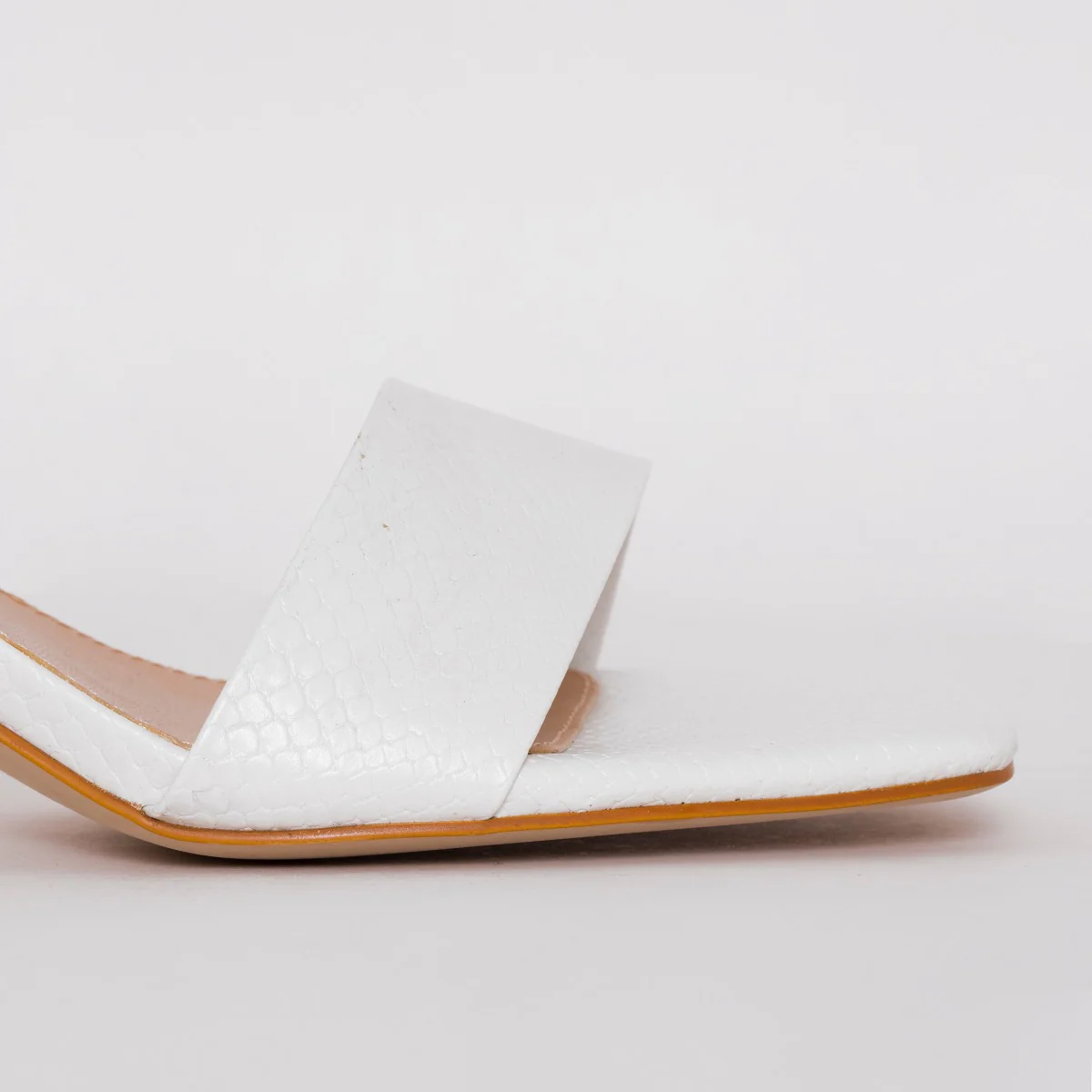 Ruhani Wide Fit White Snake Print Block Mid Heel Mules - Image 2