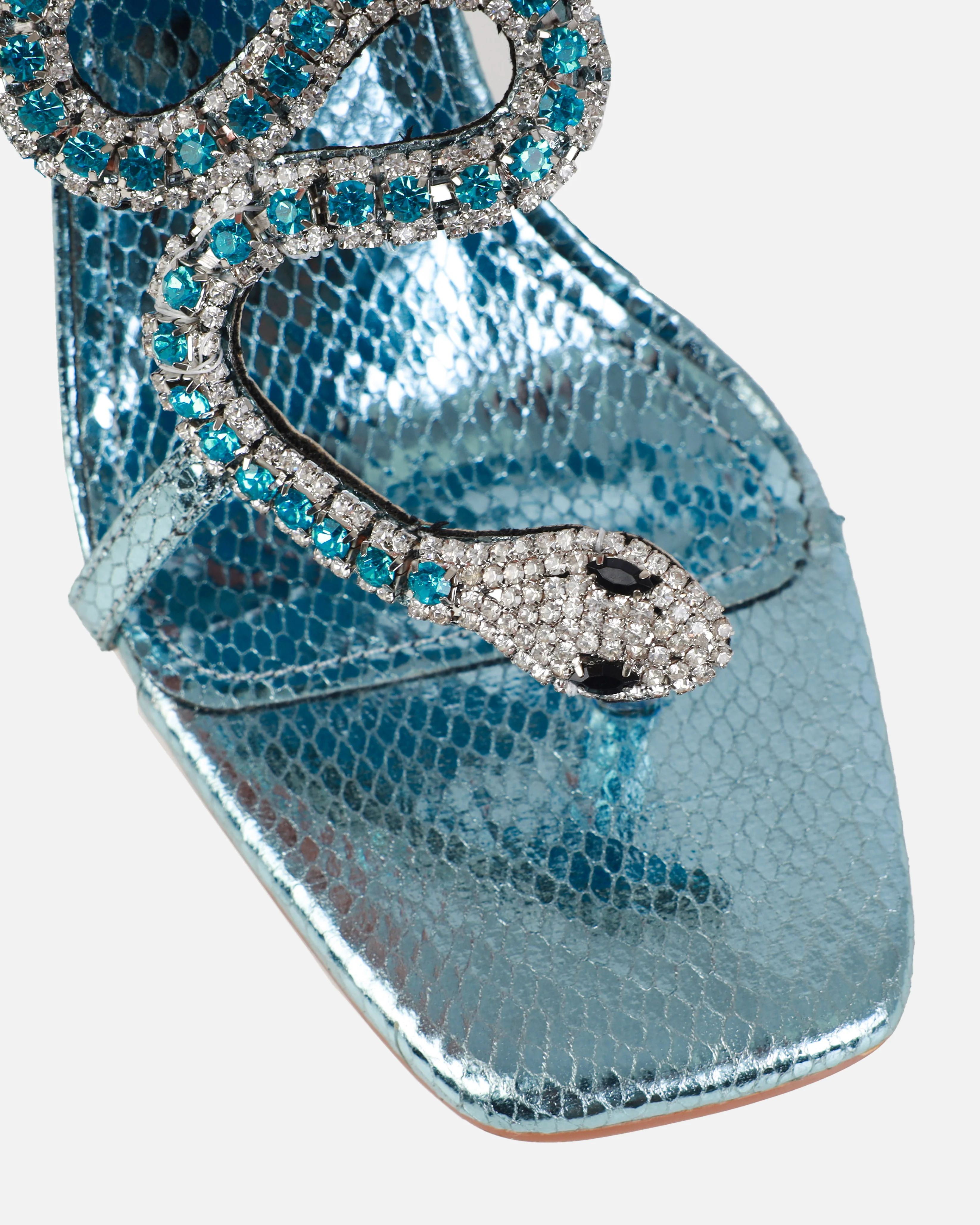 Scorpius Blue Metallic Diamante Snake Stiletto Heeled Sandals - Image 4