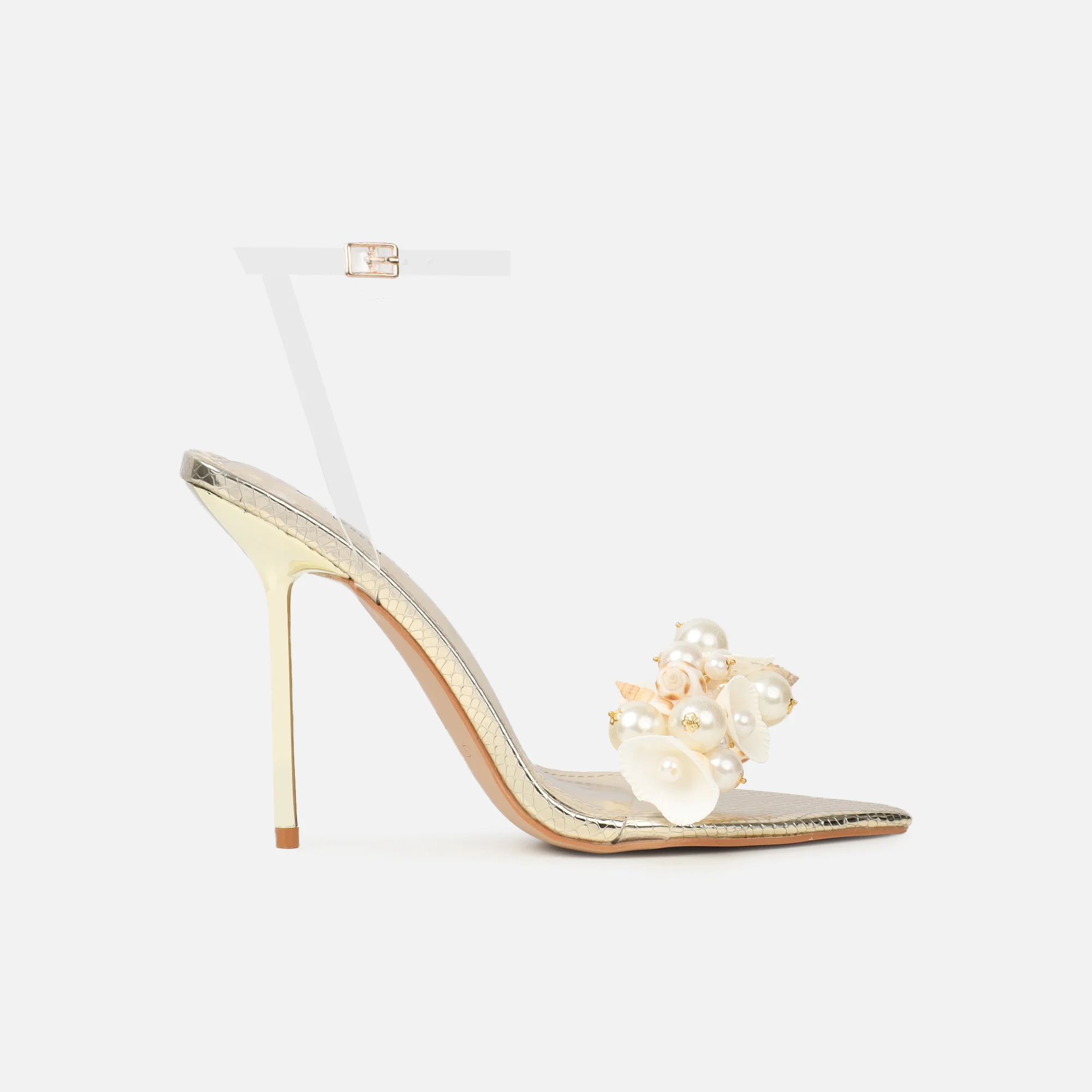 Shelli Gold Snake Effect Shell Trimmed Heeled Sandals - Image 2