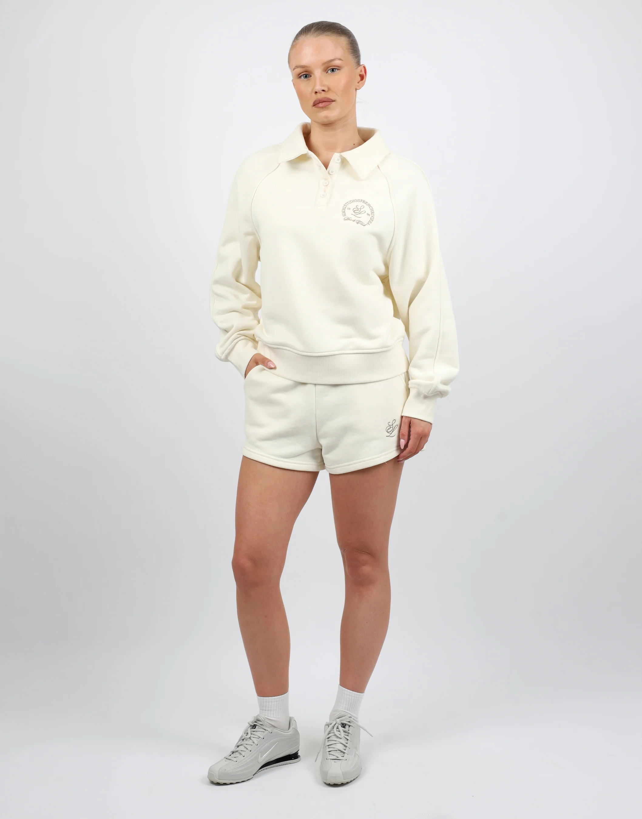 Monaco Simmi Studios Embroidered Logo Polo Sweatshirt In Cream - Image 2