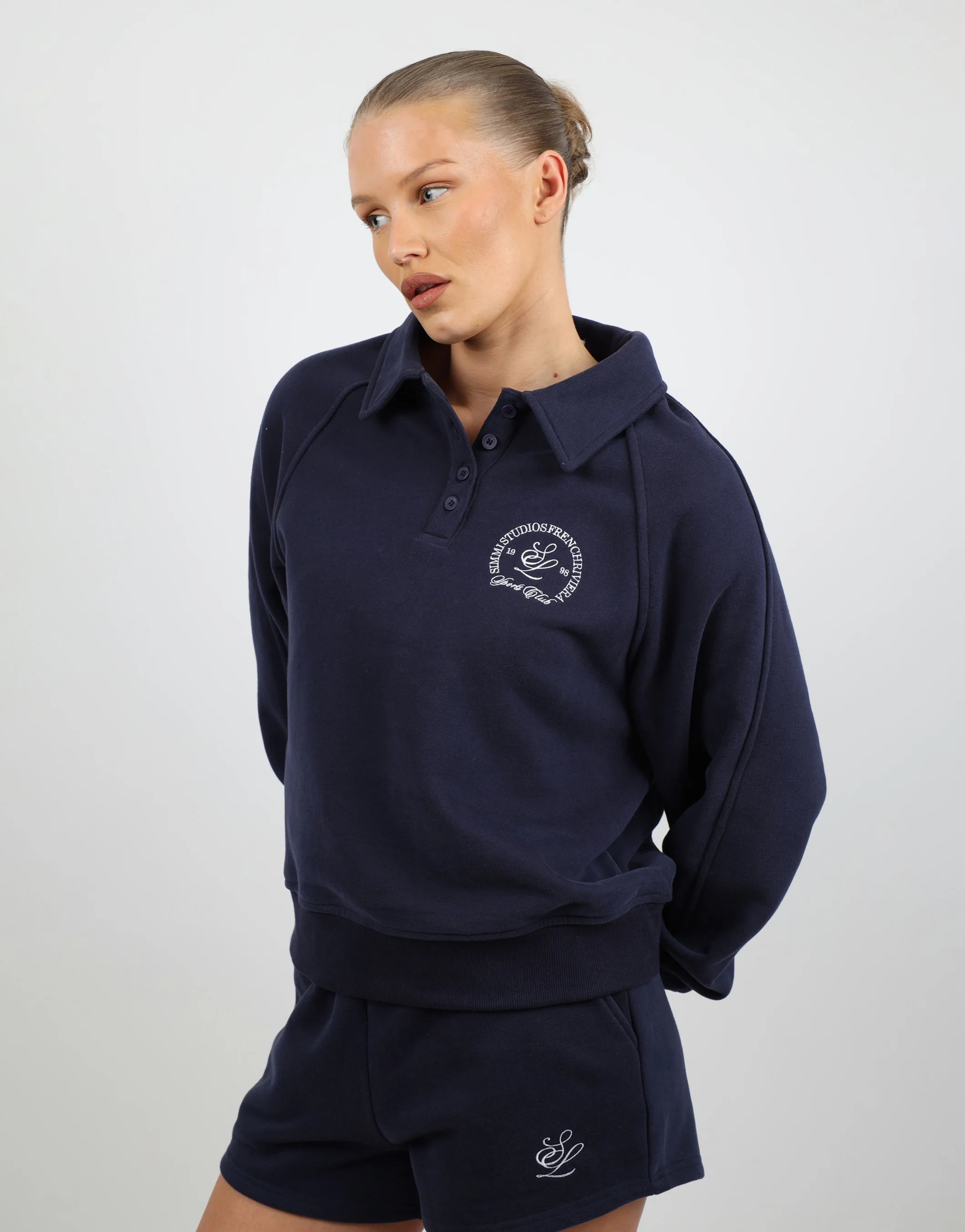 Monaco Simmi Studios Embroidered Logo Polo Sweatshirt In Navy - Image 5