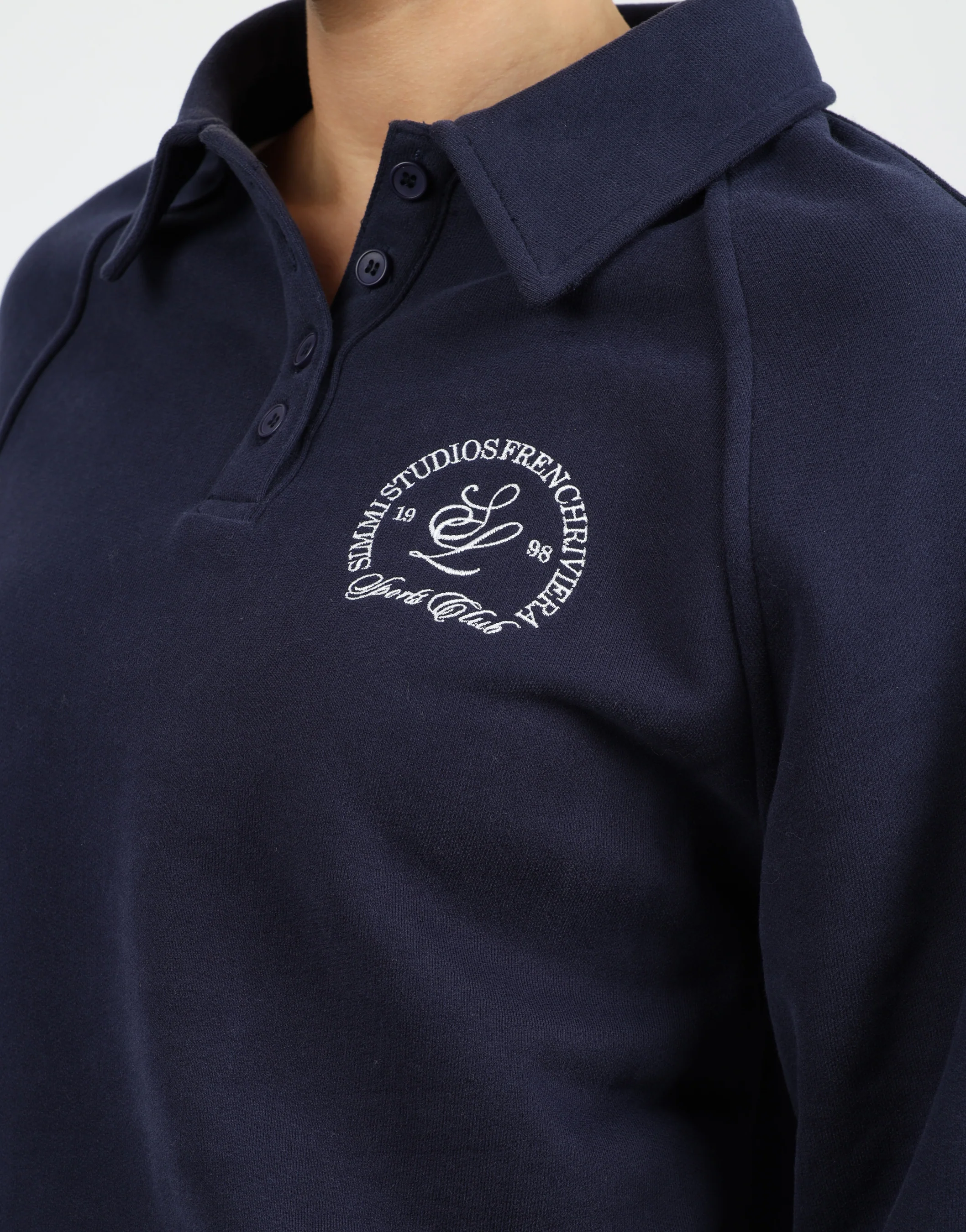 Monaco Simmi Studios Embroidered Logo Polo Sweatshirt In Navy - Image 6