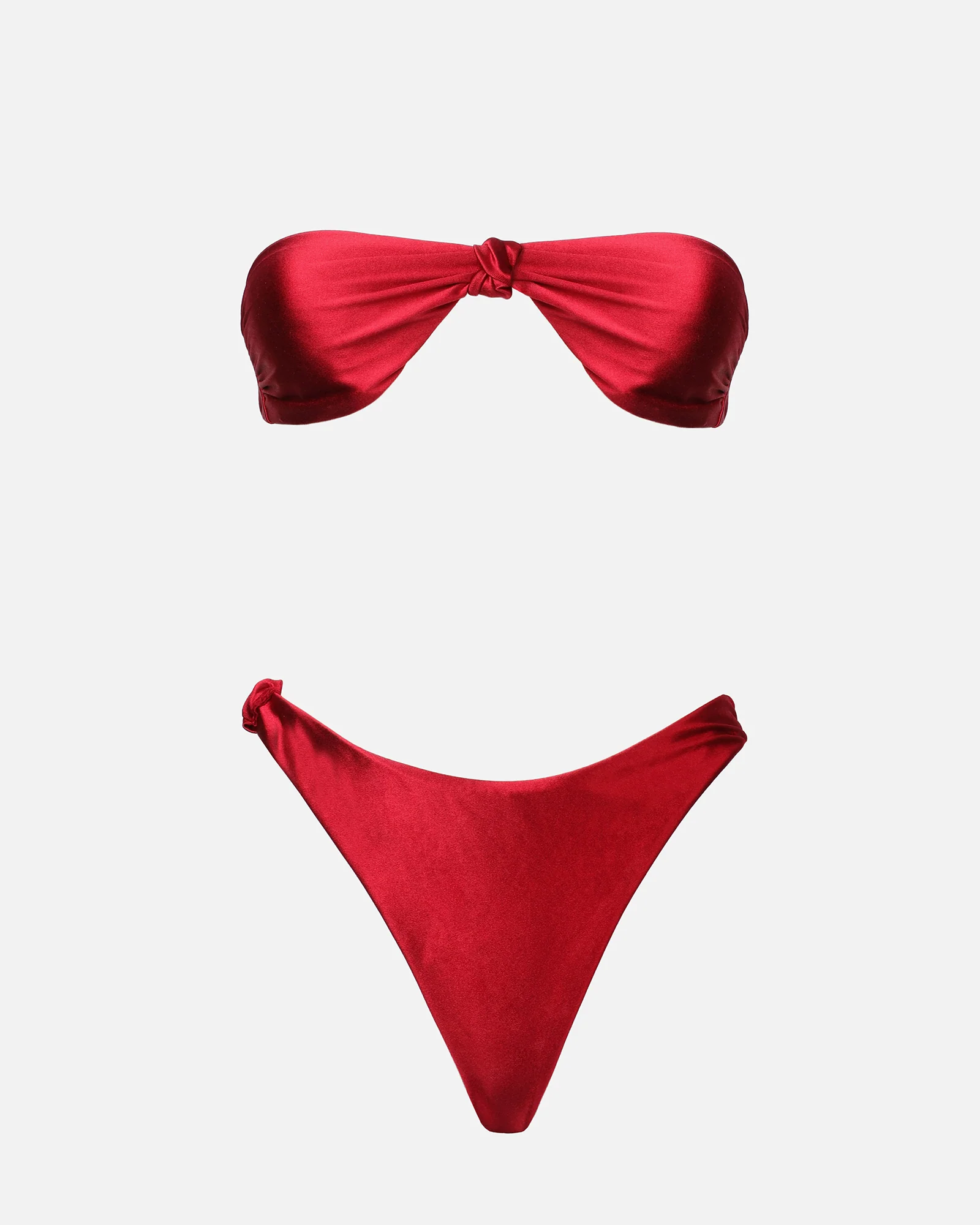 Sonara Deep Red Satin Knot Detail Bikini Set - Image 5