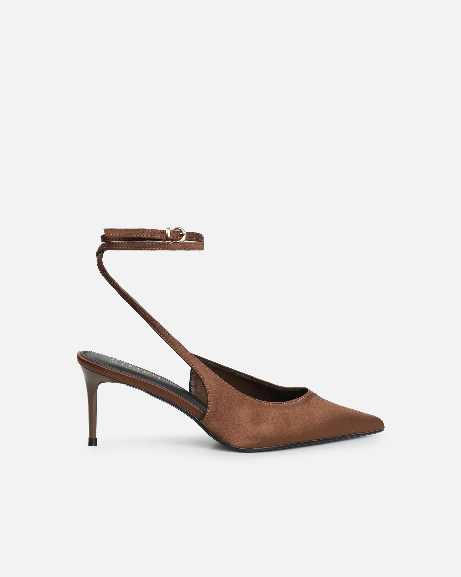 Sonika Brown Satin Strappy Slingback Court Shoes - Image 2