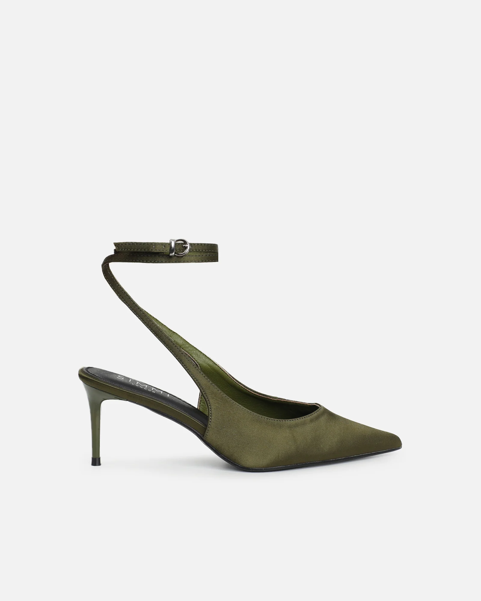 Sonika Khaki Satin Strappy Slingback Court Shoes - Image 2