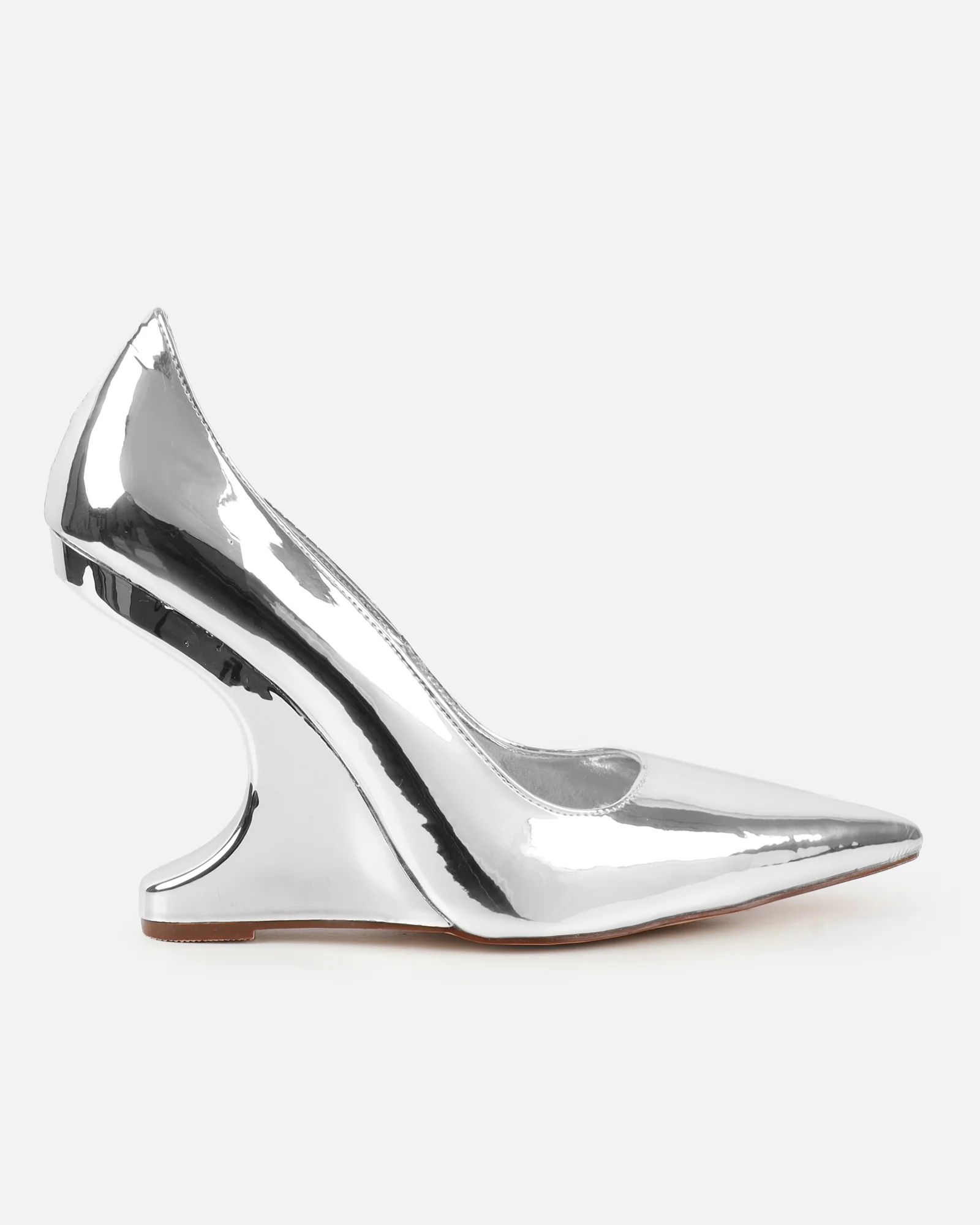Stellar Silver Mirror Wedge Court Shoes - Image 2