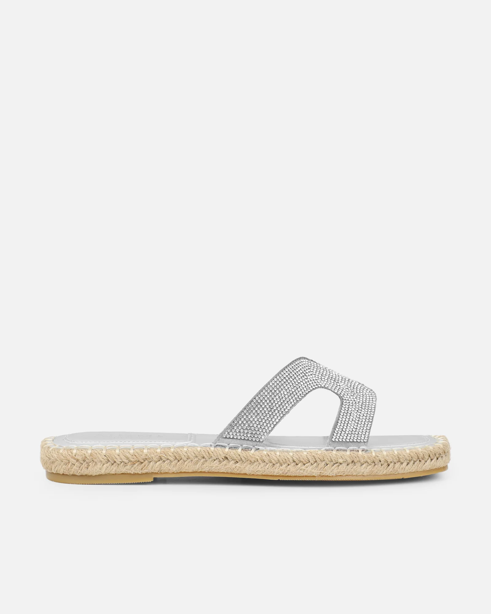 Sutton Silver Espadrille Slide Flat Sandals - Image 2