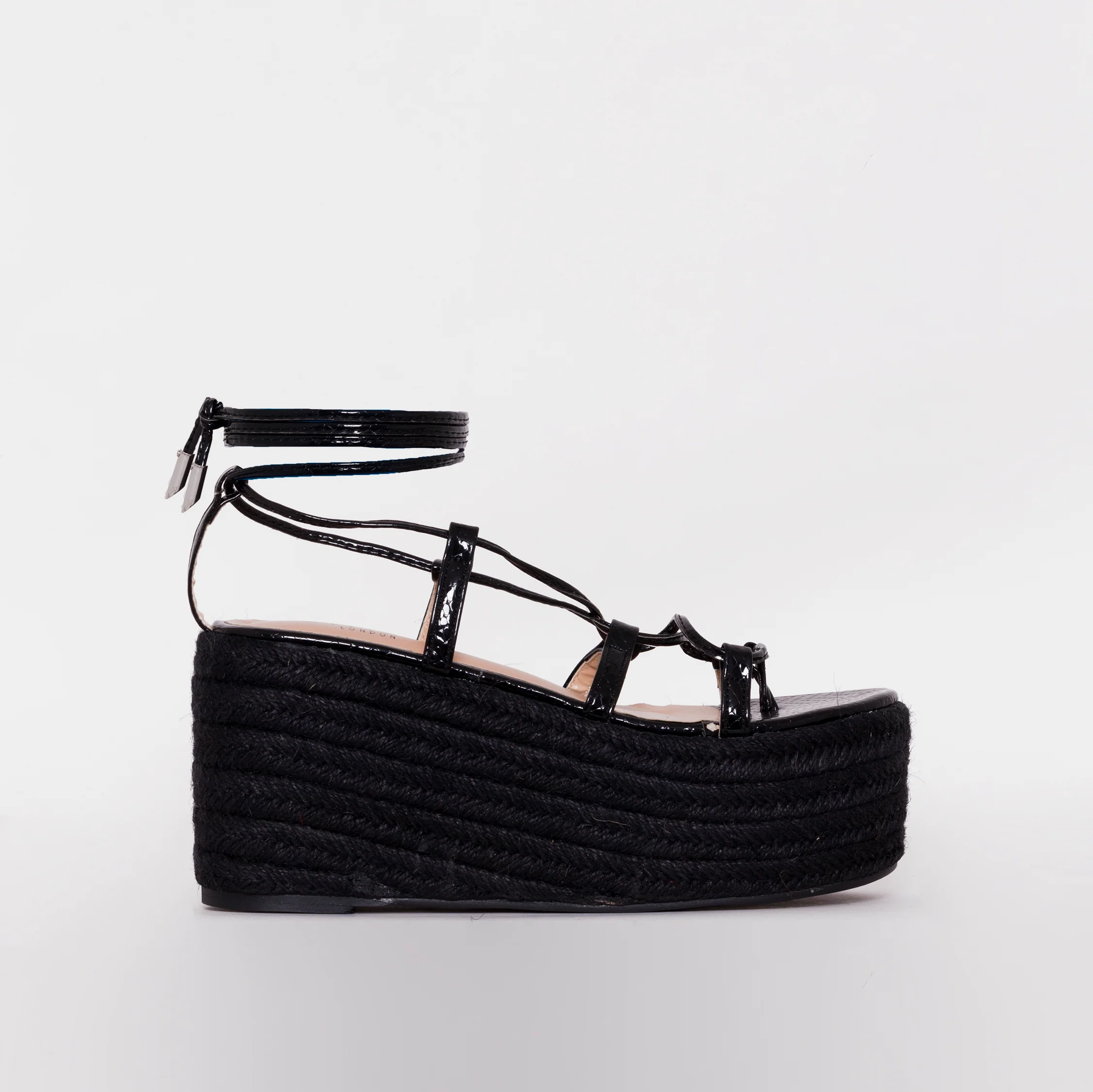 Terisa Black Patent Snake Print Espadrille Flatforms - Image 2
