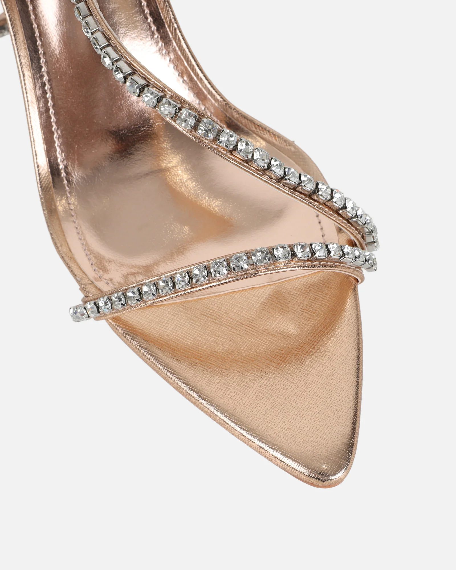 Thesus Rose Gold Mirror Diamante Heeled Sandals - Image 3