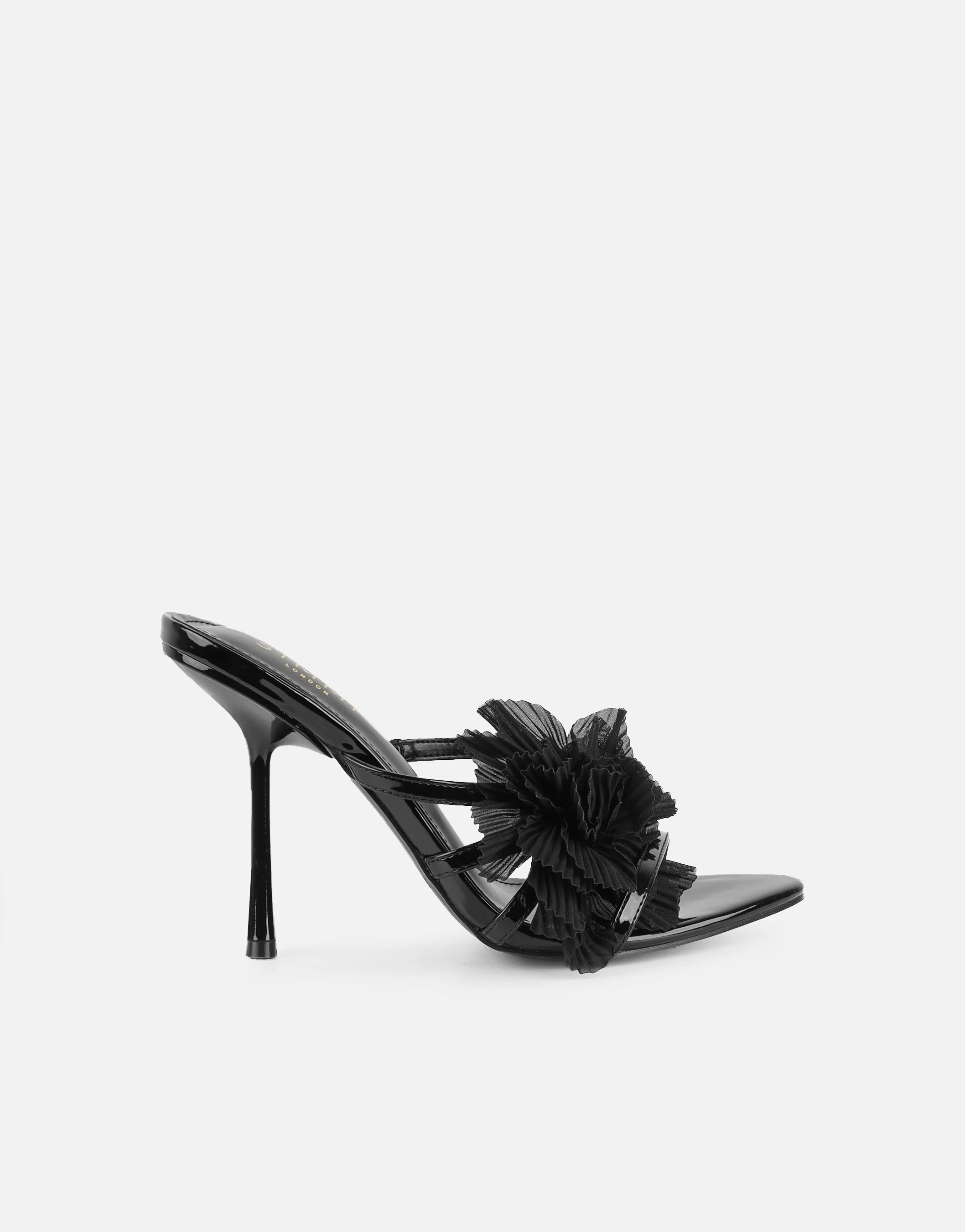 Tina Black Patent Flower Detail Heeled Sandals - Image 2