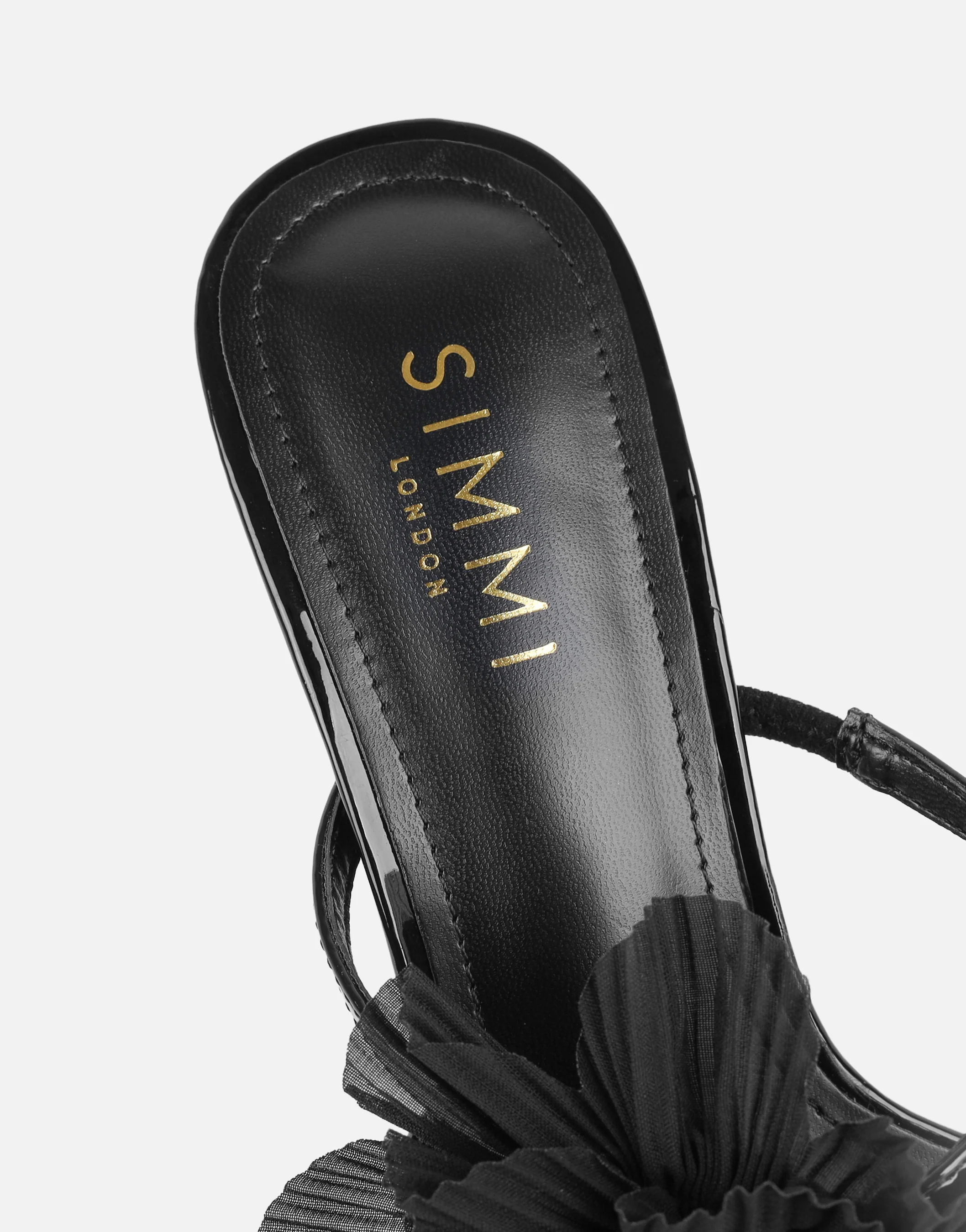Tina Black Patent Flower Detail Heeled Sandals - Image 3
